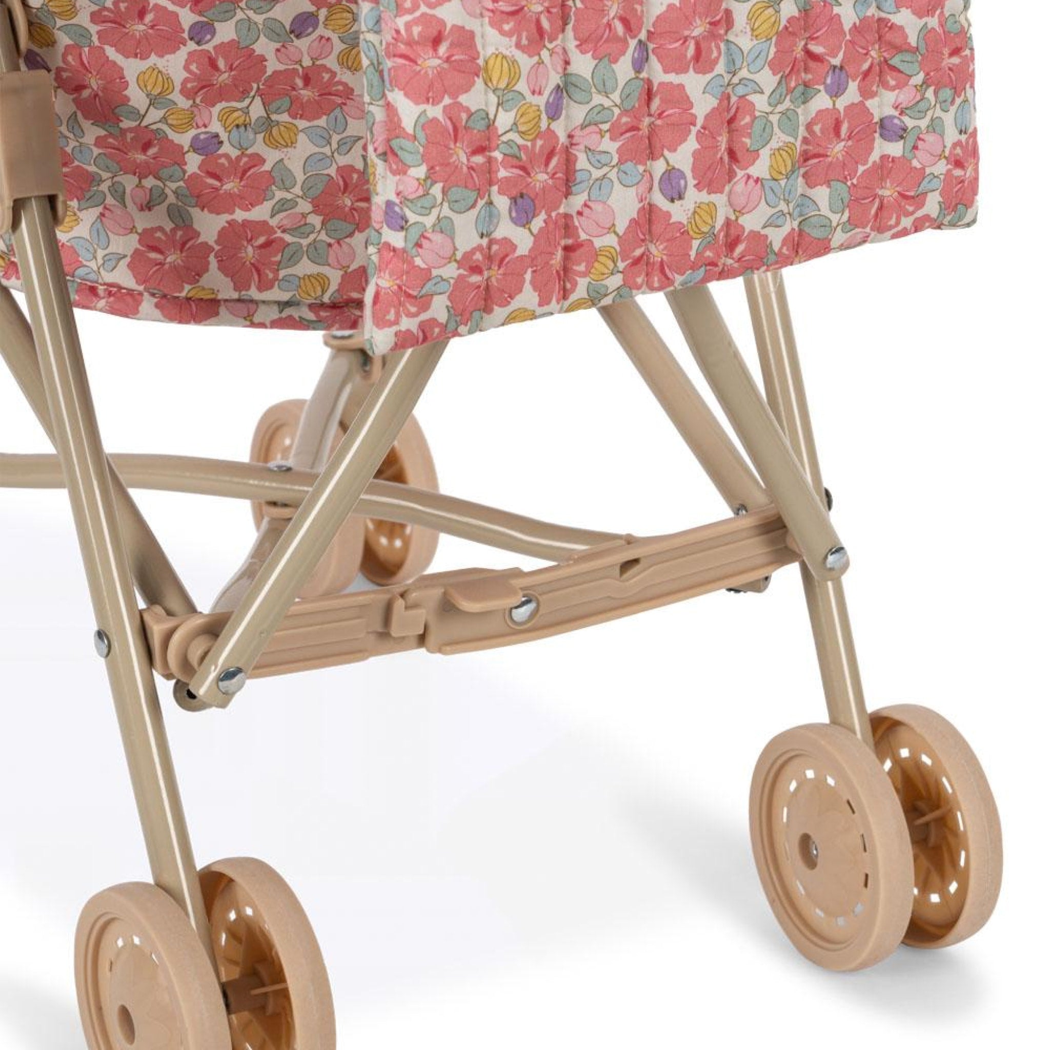 KONGES SLØJD Doll Stroller - Pink Rose Design for Kids, Perfect for Pretend Play & Indoor/Outdoor Fun