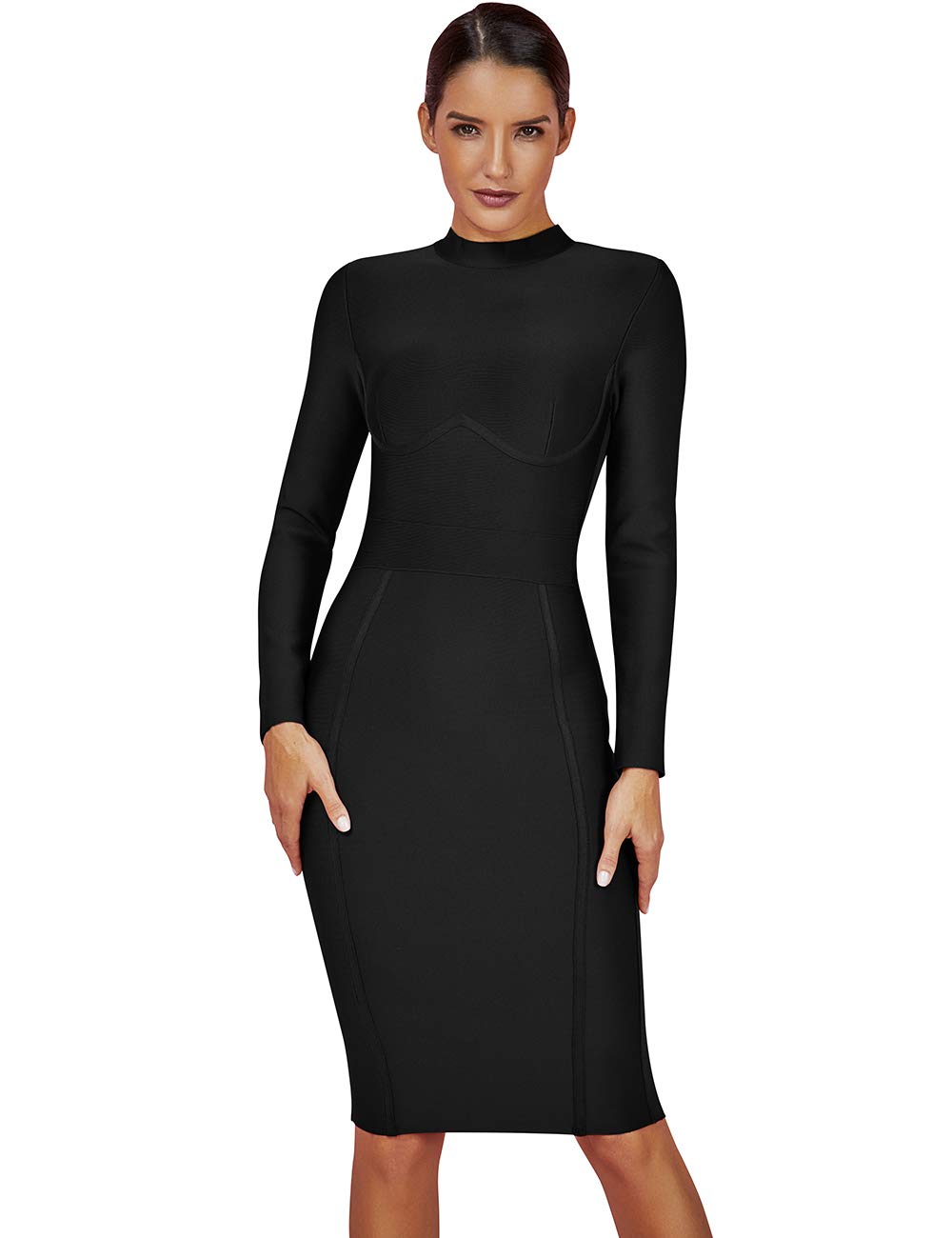 Whoinshop Women's Classic Long Sleeve Bandage Bodycon Dress - Elegant Wedding, Evening Party & Cocktail Dress Knee Length for Formal Occasions & Special Events