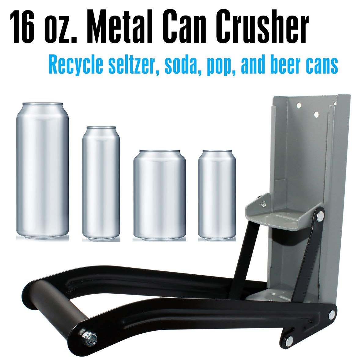 Heavy Duty Wall-Mounted Metal Can Crusher & Compactor with Bottle Opener - Smashes 12 oz & 16 oz Aluminum Cans, Soda, Beer, Seltzer & Plastic Bottles - Perfect for Recycling, Home Bars, Garages & Outdoor Parties