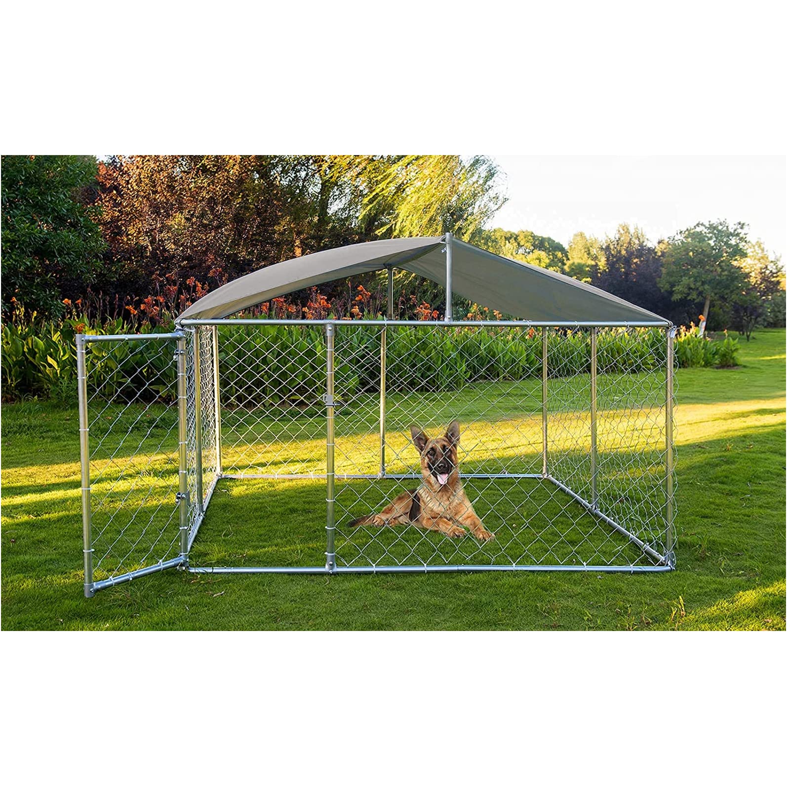 Heavy Duty Outdoor Dog Kennel with Waterproof Cover - Steel Mesh Pet Cage with Secure Lock for Large Dogs | Perfect for Backyard, Camping & Travel Use