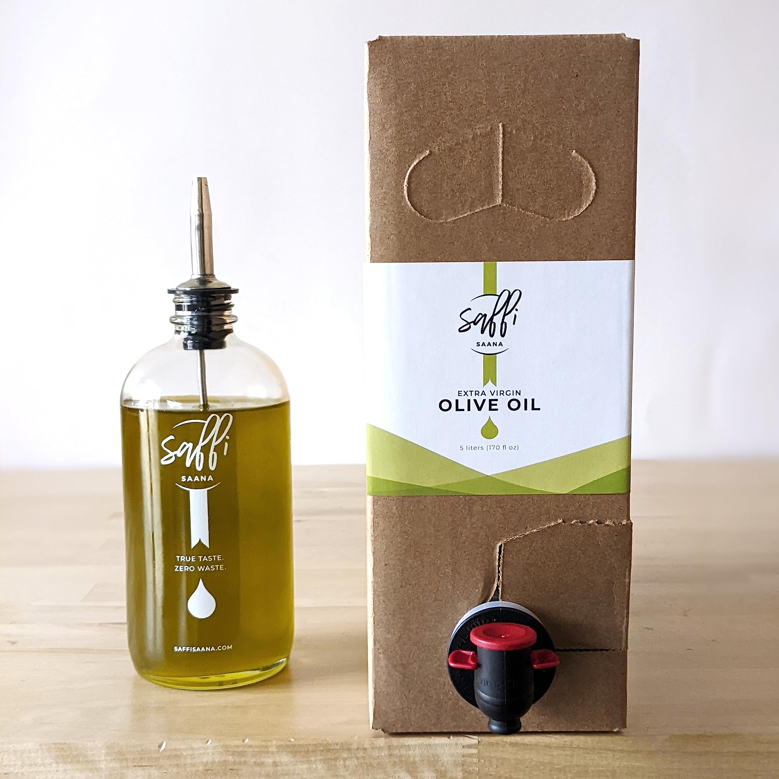 Premium Extra Virgin Olive Oil - First Cold Pressed, Unrefined & Non-GMO by Saffi Foods | Rich Flavor for Salad Dressings, Marinades & Cooking | Gluten Free, Eco-Friendly 5L Bag-in-Box | Ideal for Mediterranean Dishes, Dips & Healthy Recipes