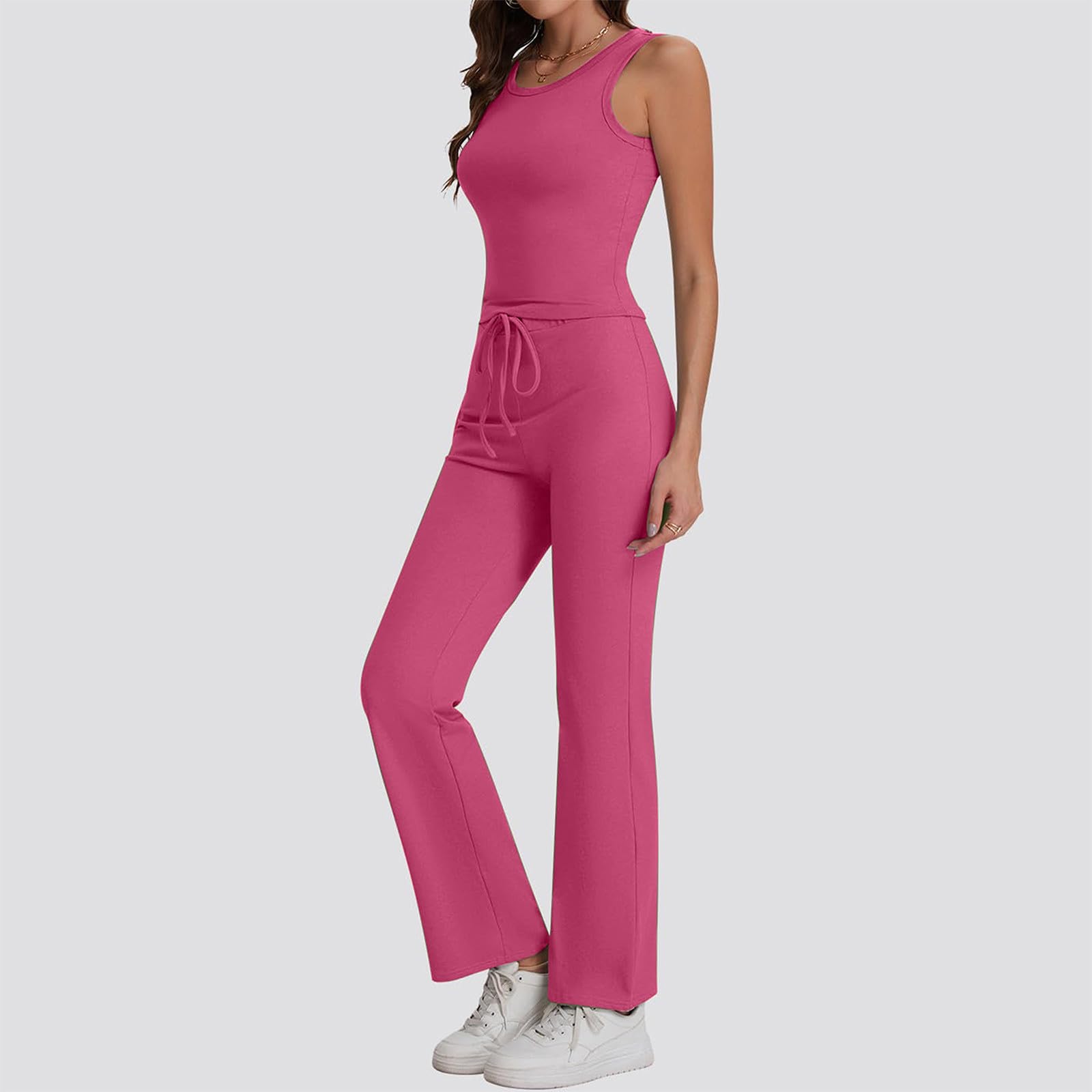 Women's 2-Piece Lounge Set - Sleeveless Crewneck Tank Top & Drawstring Sweatpants Comfy Lightweight Sweatsuit | Perfect for Yoga, Lounging & Travel