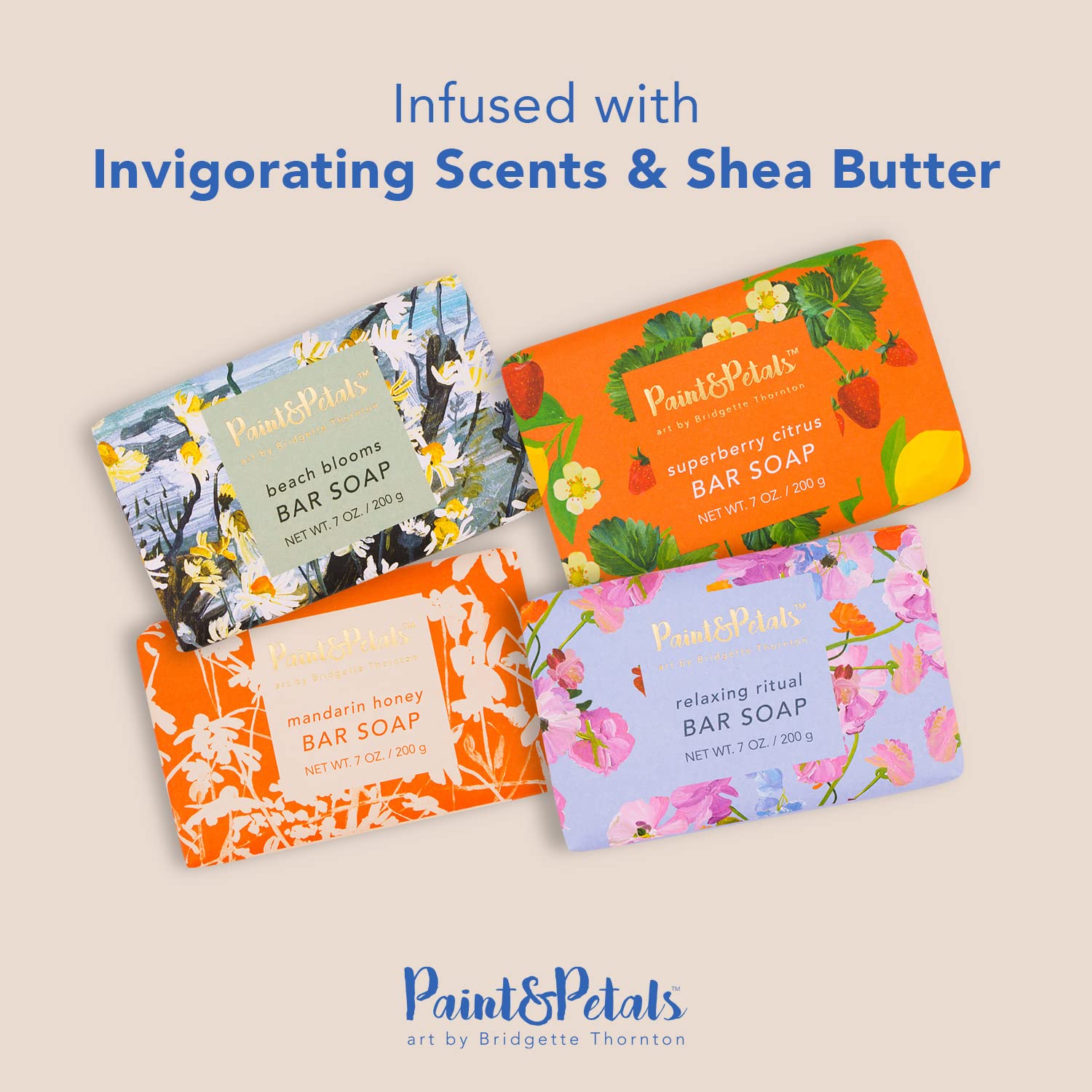 PAINT & PETALS Scented Bar Soap Gift Set - 6 Fragrant Varieties (7oz Each) with 2 Elegant Gift Bags | Perfect for Spa Days, Home Decor & Thoughtful Presents