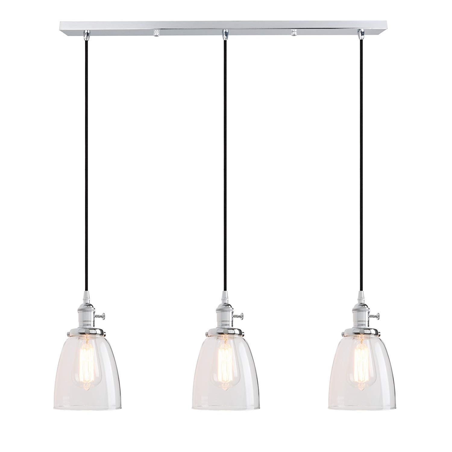 Vintage 3-Flame Pendant Lamp - Retro Hanging Light with Glass Shade & E27 Socket - Brushed Stainless Steel Finish - Perfect for Living Room, Dining Room, Bedroom, or Study Lighting Decor