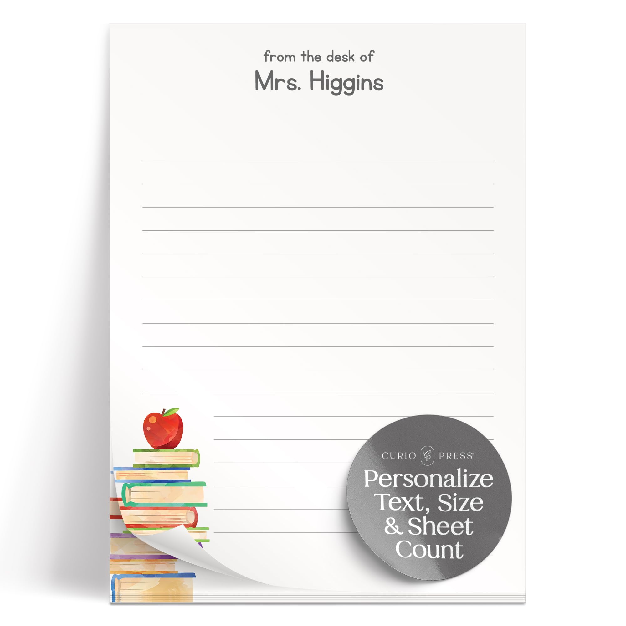 Personalized Teacher Notepads with Name - Custom From the Desk Of Notepads, Stack of Books & Apple Design To-Do List Notepad - Perfect Teacher Appreciation Gifts & Classroom Stationery | Great for Lesson Planning, Grading Papers & Teacher Organization