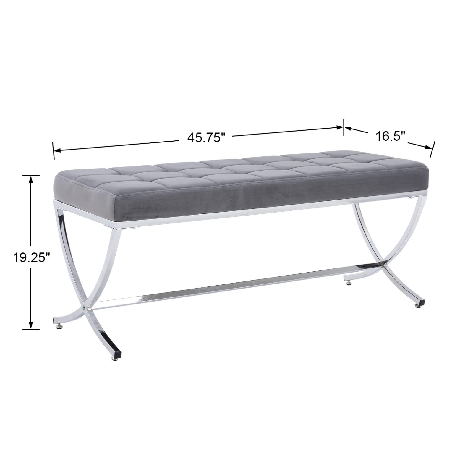 Modern Velvet Upholstered Dining Bench with Button Tufted Design & Sturdy Metal Legs - Grey Ottoman Footstool for Kitchen Table, Living Room Seating & Entryway Decor