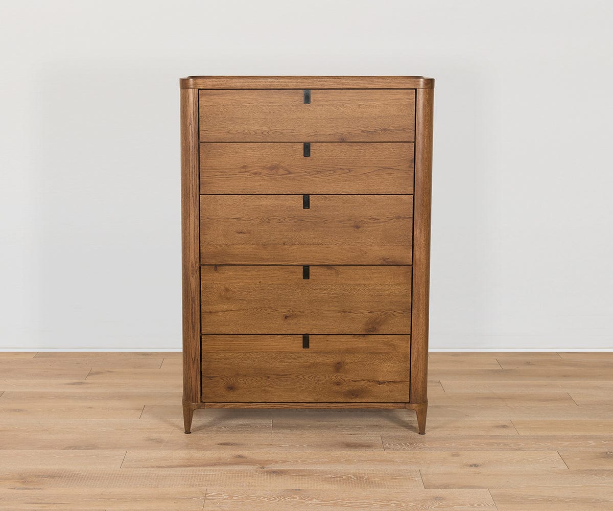 Aden High Chest Dresser - 5-Drawer Solid Wood Storage for Bedroom & Living Room - Perfect for Organizing Clothes, Linens, and Home Decor