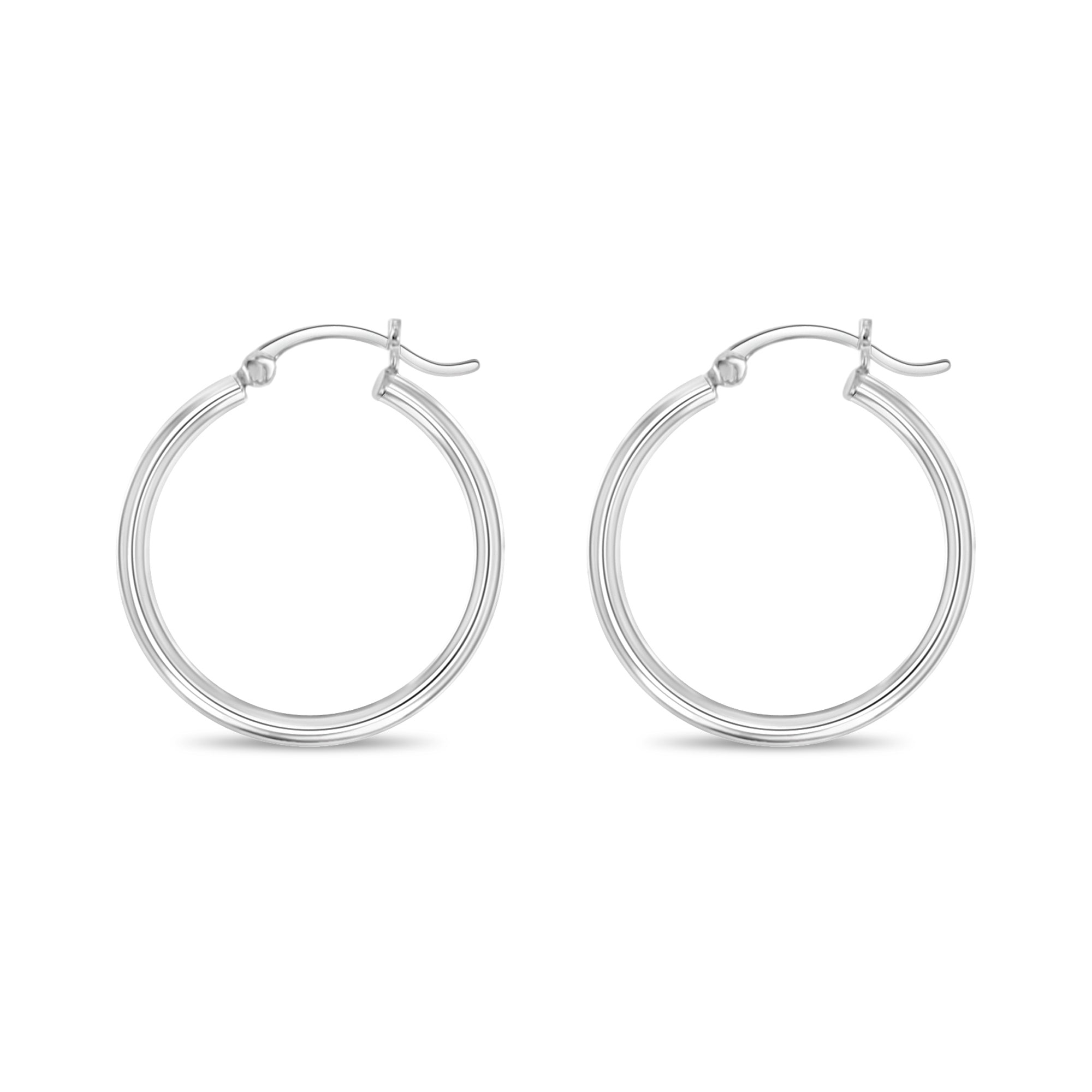 14K White Gold Hoop Earrings - 1 Inch Polished Circle Earrings for Women, Perfect for Everyday Wear, Parties & Special Occasions