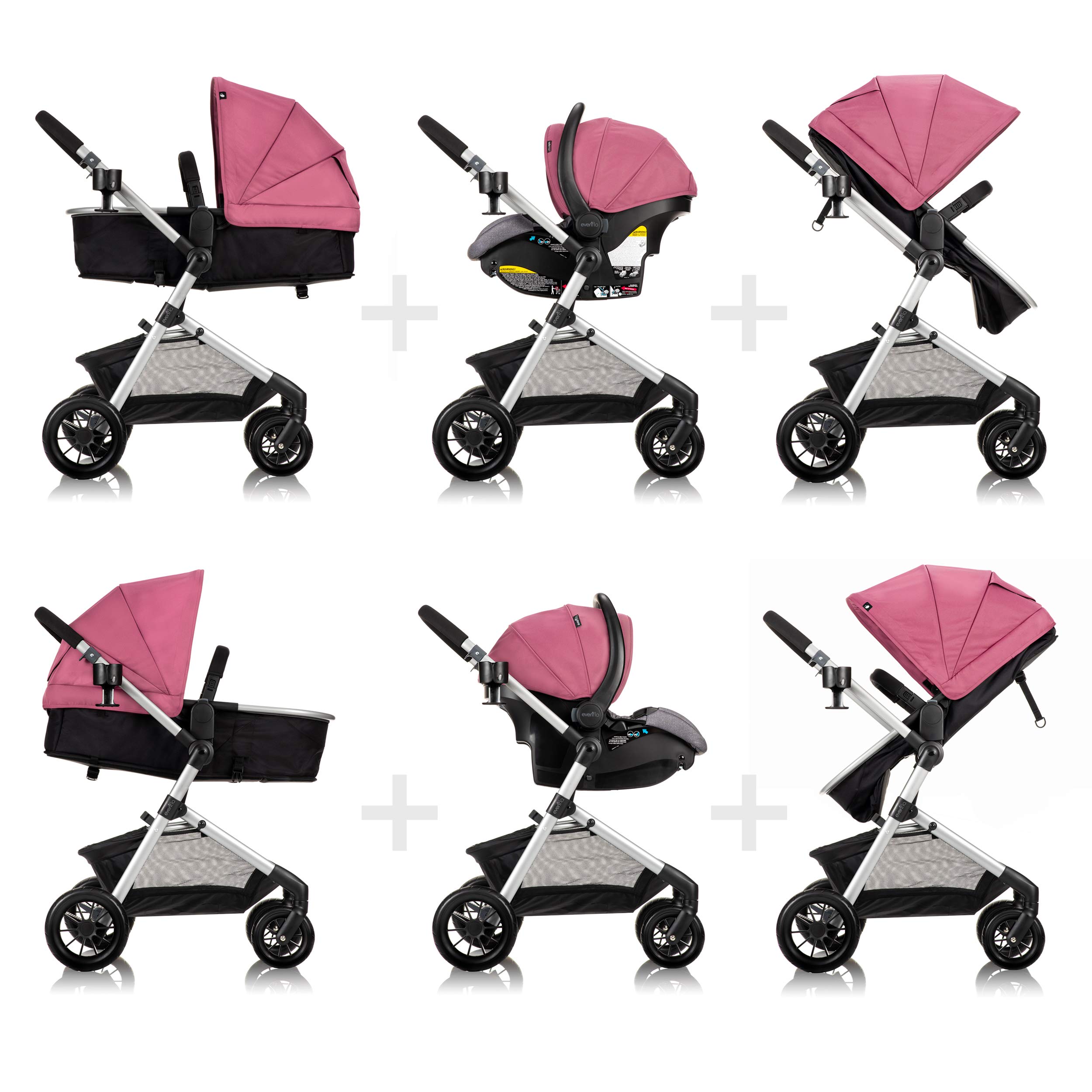 Evenflo Pivot Modular Travel System with LiteMax Infant Car Seat - Anti-Rebound Bar, Lightweight & Safe for Newborns (Dusty Rose Pink) | Perfect for Strolling, Shopping & Family Outings