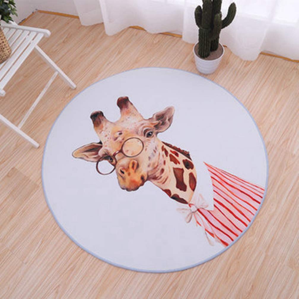 MOXIC Soft Round Area Rug for Kids - Non-Slip Cartoon Deer Animal Play Mat for Nursery, Living Room & Bedroom | Modern Nordic Style Circular Carpet 4.6' X 4.6' - Perfect for Playtime, Crawling & Home Decor