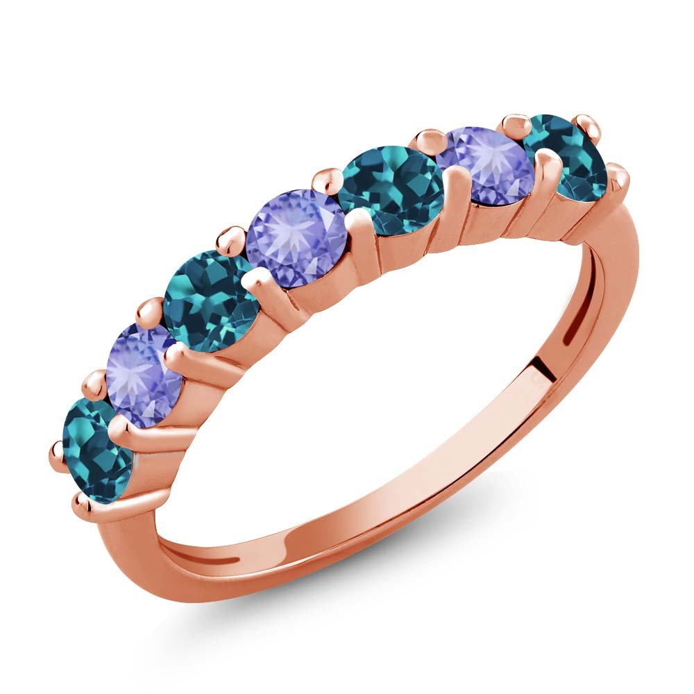 1.34 Ct London Blue Topaz & Tanzanite 18K Rose Gold Plated Silver Ring for Women – Elegant Anniversary Gift, Wedding Band, Engagement Jewelry