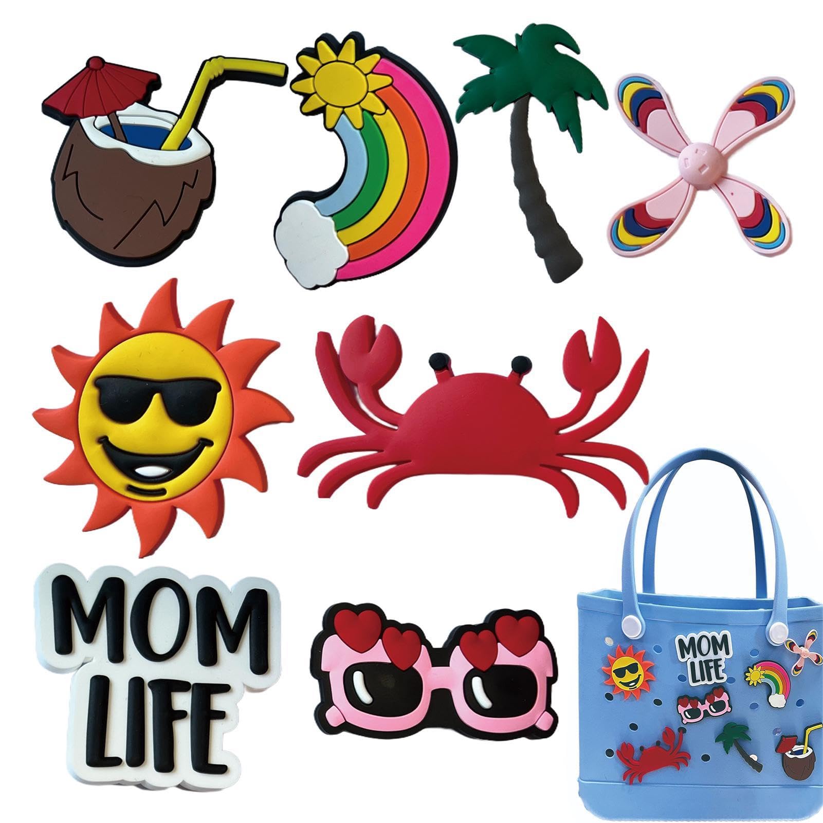 PVC Rubber Tote Bag Charms - Cute Beach Bag Decorations & Accessories for Women | Perfect for Summer Totes, Pool Bags & Vacation Accessories