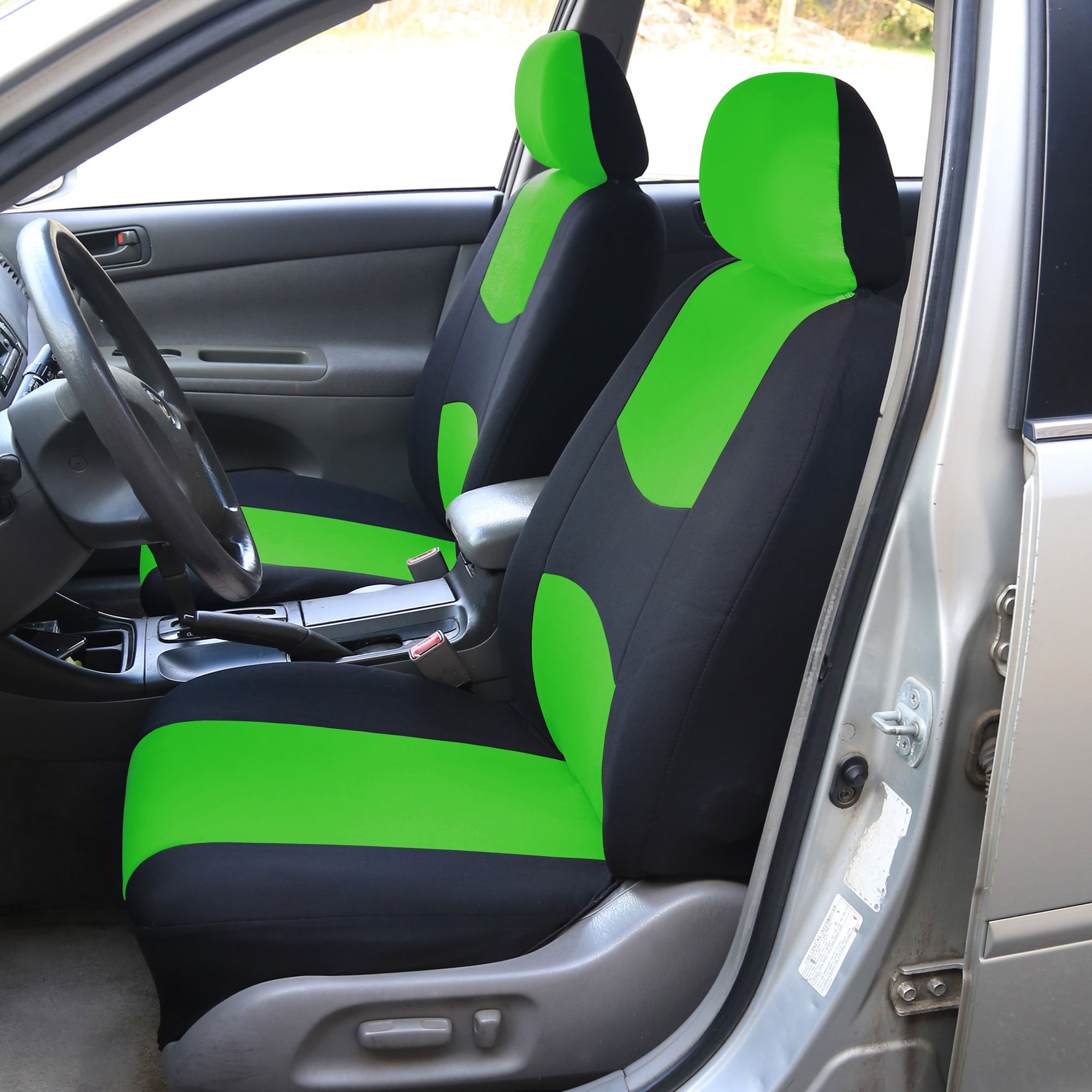 Universal Car Seat Covers Full Set - Green Flat Cloth Bench Protector for Vans, Trucks & SUVs - Durable Interior Accessories