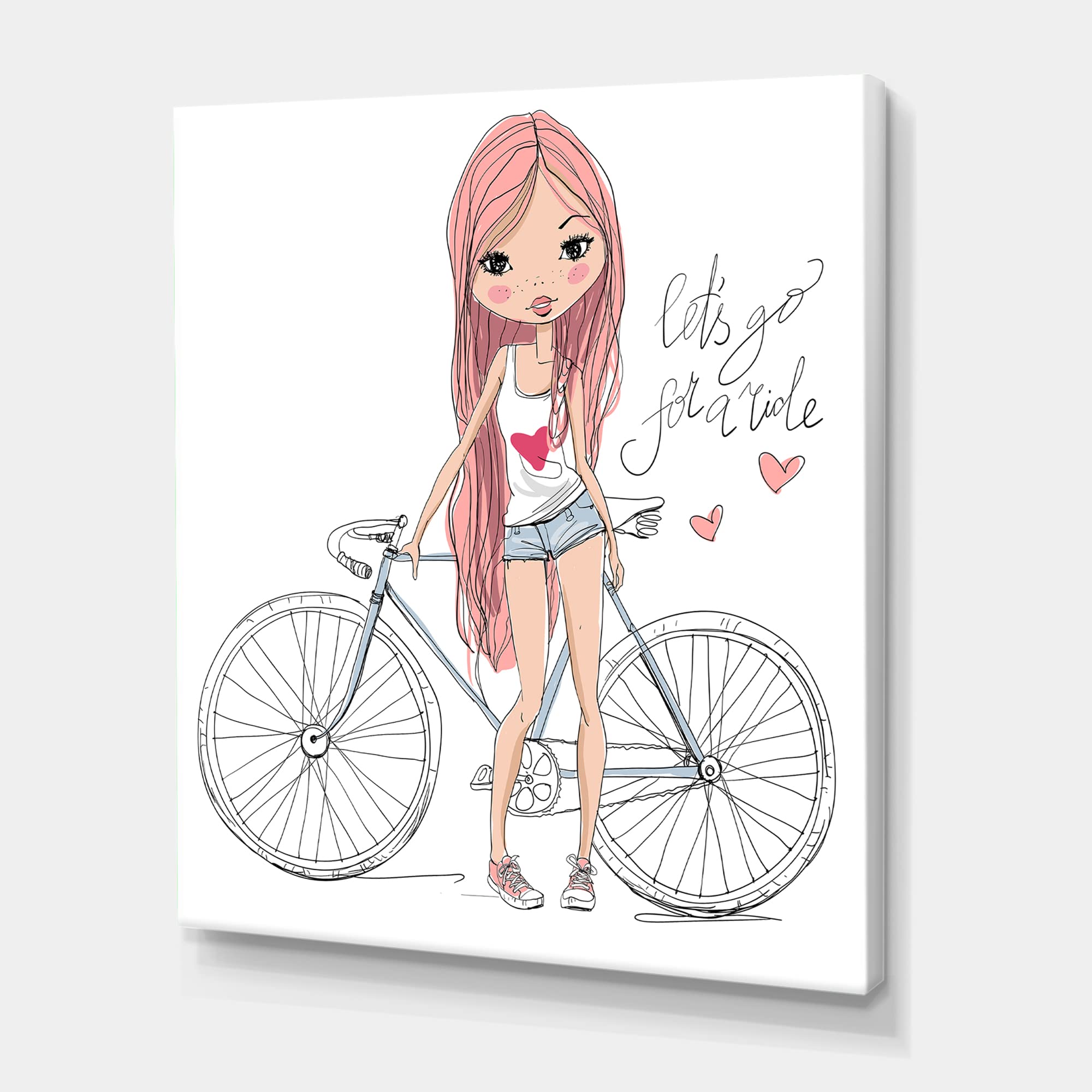 DesignQ Young Girl Riding Bicycle - Vibrant Children's Art Canvas Wall Decor for Bedroom, Nursery & Playroom - Perfect Kids Room Artwork