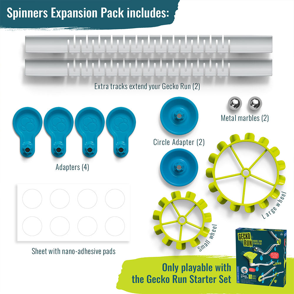 Gecko Run Marble Run Spinners Expansion Pack - Fun STEM Toy for Kids, Creative Building Blocks for Marble Maze & Race Track Games - Perfect for Indoor Play & Family Bonding