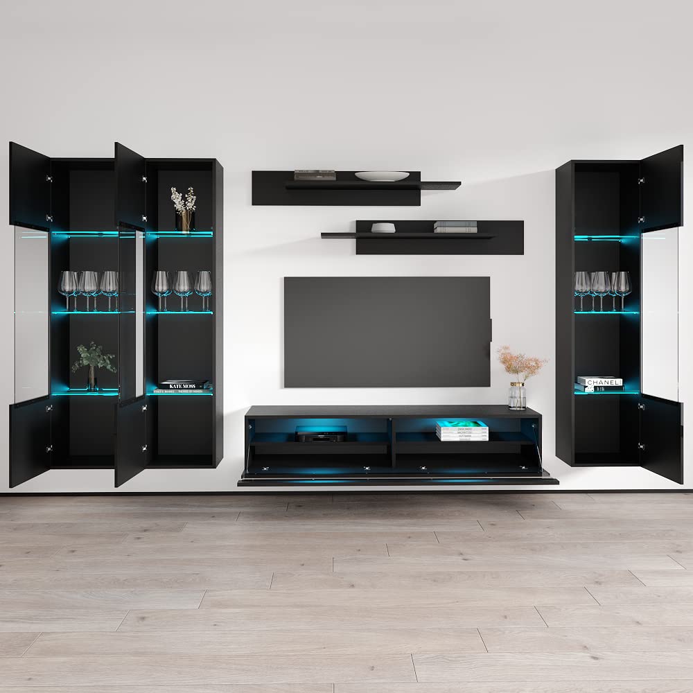 Modern Wall-Mounted TV Stand with Storage Shelves & LED Lights - Fly CD3 35