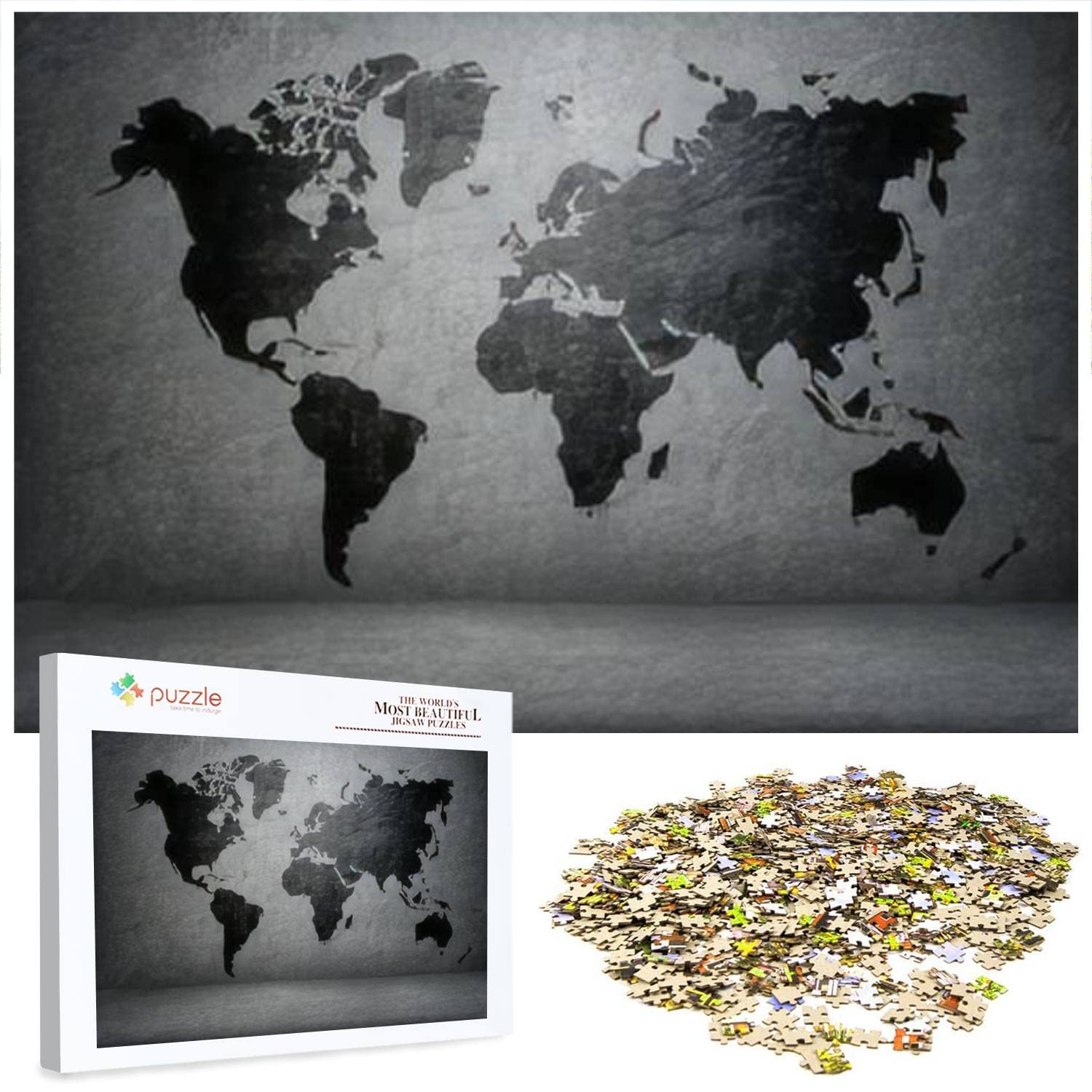 1000 Piece Jigsaw Puzzle - Black World Map with Continents & Islands for Adults & Kids | Educational, Fun & Challenging Game for Family Bonding, Classroom Learning & Stress Relief