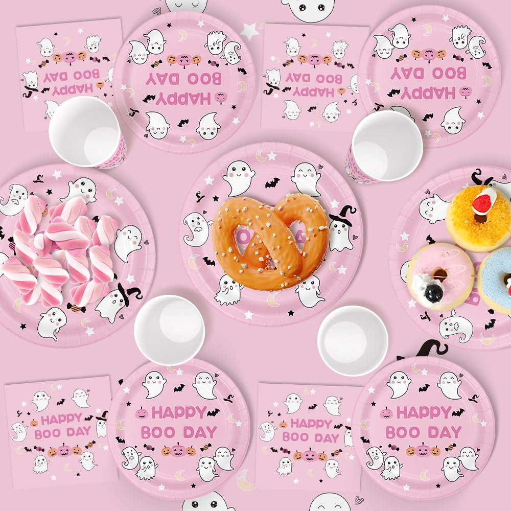 Happy BOO Day Birthday Party Decorations Set for 25 Guests - Pastel Halloween Plates, Cups & Party Supplies for Girls | Perfect for Halloween Birthday Parties, Baby Showers & Themed Celebrations