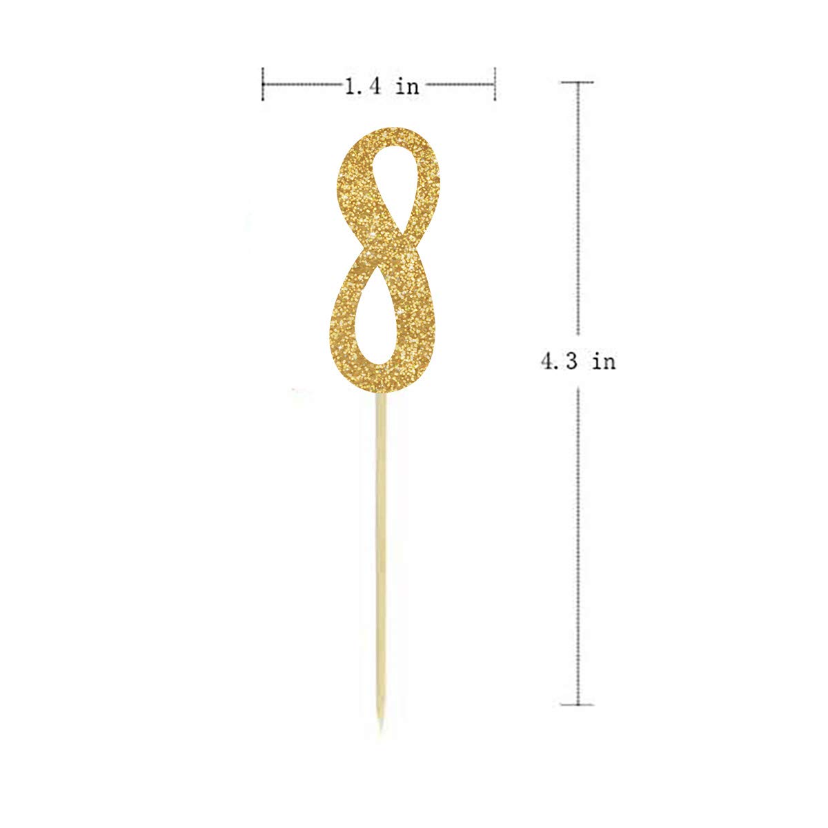 24-Pack Gold Happy 8th Birthday Cupcake Toppers with Glitter Number 8 - Party Decorations for Kids Birthday Cakes, Cupcakes, and Desserts
