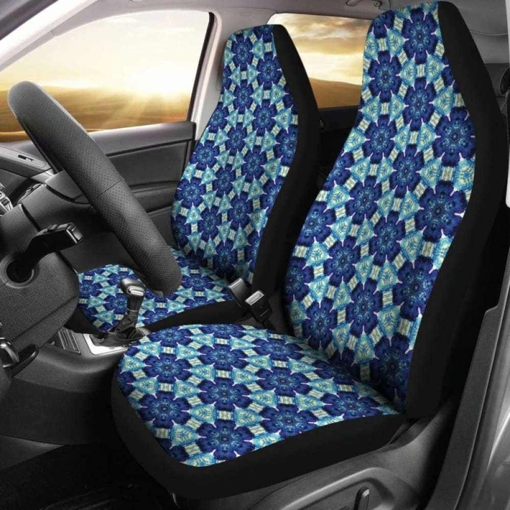 Blue Boho Floral Shibori Tie-Dye Abstract Print Car Seat Covers - Waterproof & Non-Slip for SUVs, Sedans, Trucks - Perfect for Road Trips, Commuting & Car Interior Decor