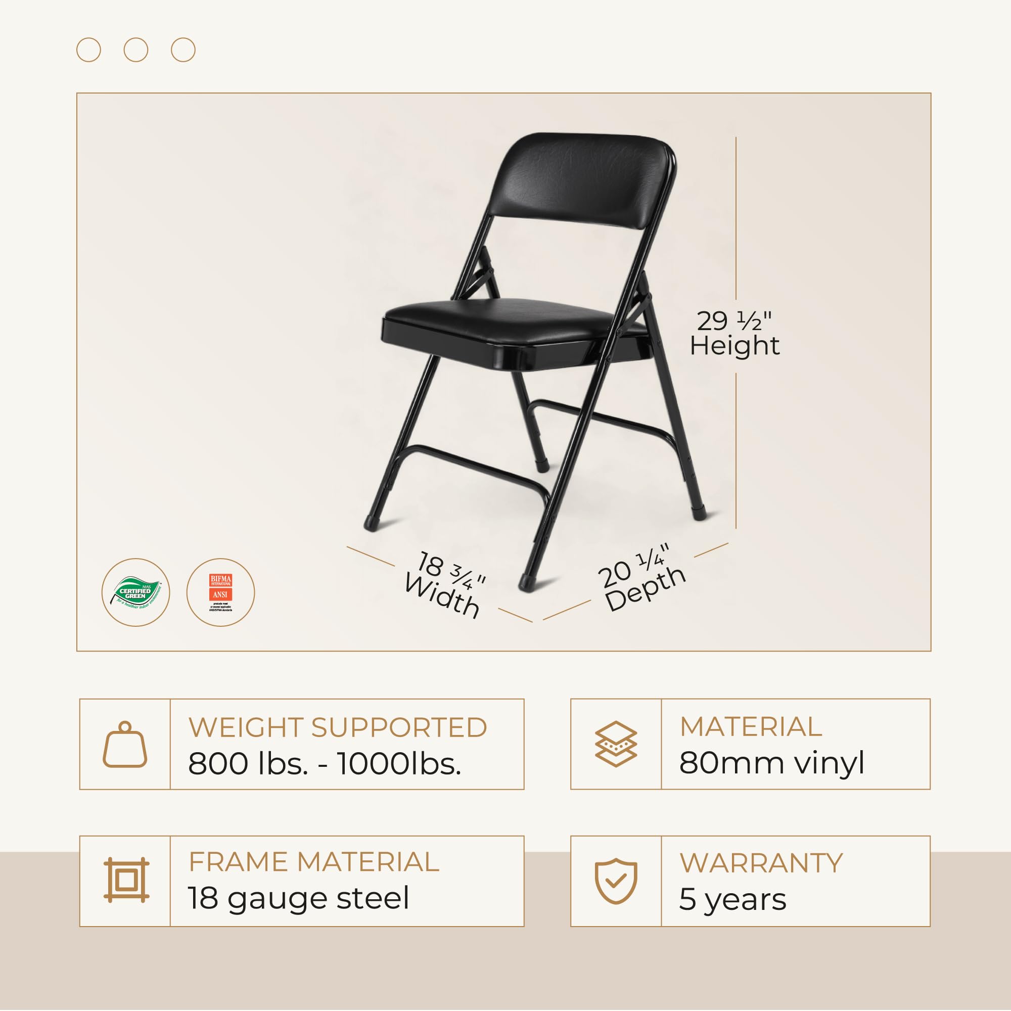 OEF Furnishings (4 Pack) Premium Vinyl Padded Folding Chairs - Heavy Duty Stackable Chairs for Home, Office, Wedding, Party & Events - Comfortable Black Seating Solution