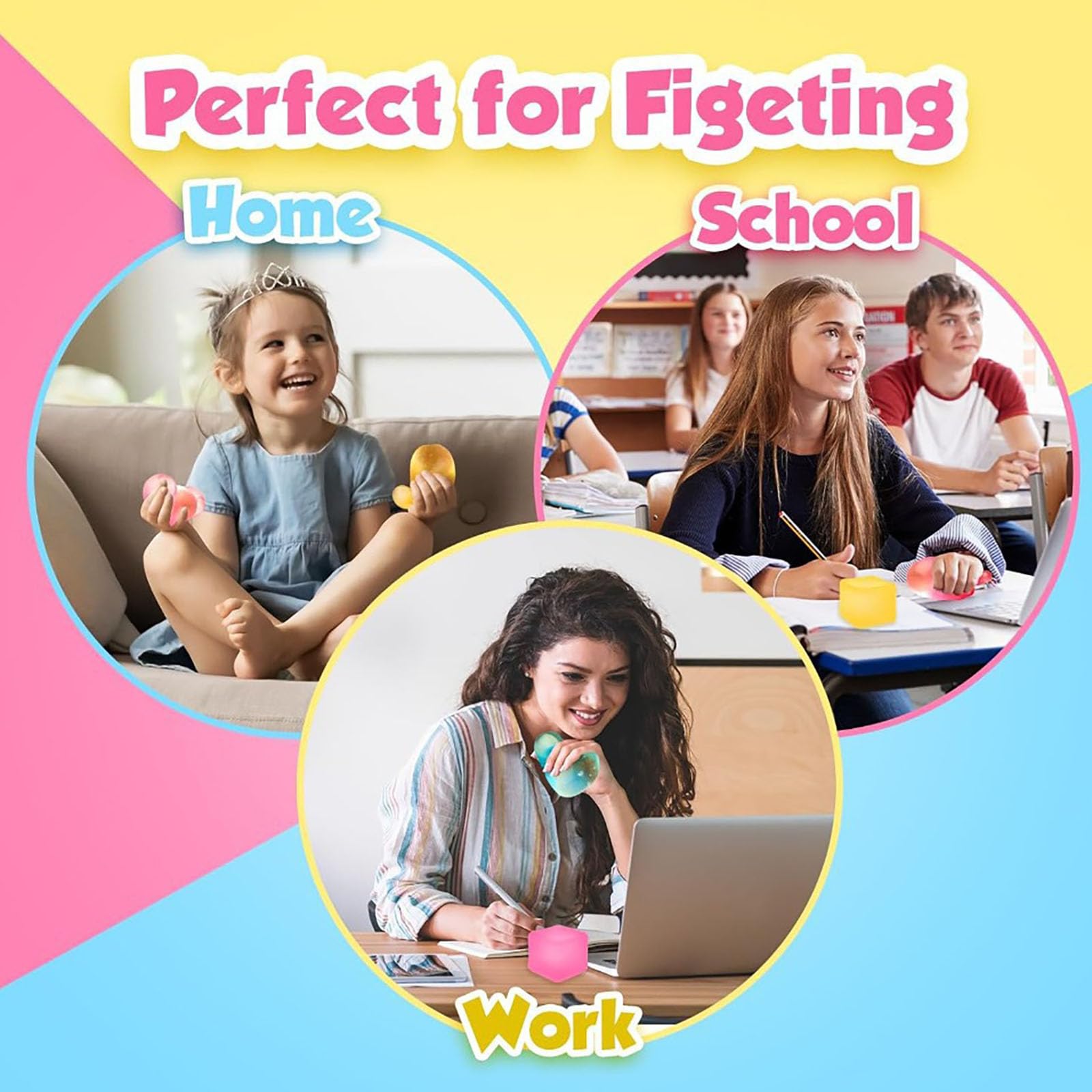 Sensory Fidget Toy Set - 4 Pack Glitter Stress Relief Cube for Kids & Adults | Hand Exercise, Anxiety Relief for Autism/ADD/ADHD | Perfect for Classroom, Office & Travel Use