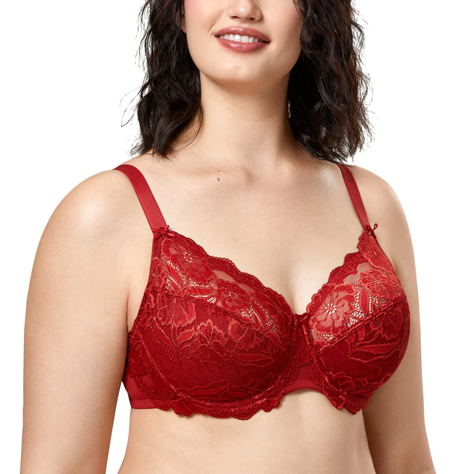 DELIMIRA Women's Plus Size Full Coverage Lace Underwire Unlined Bra - Comfortable Support for Everyday Wear, Work & Special Occasions