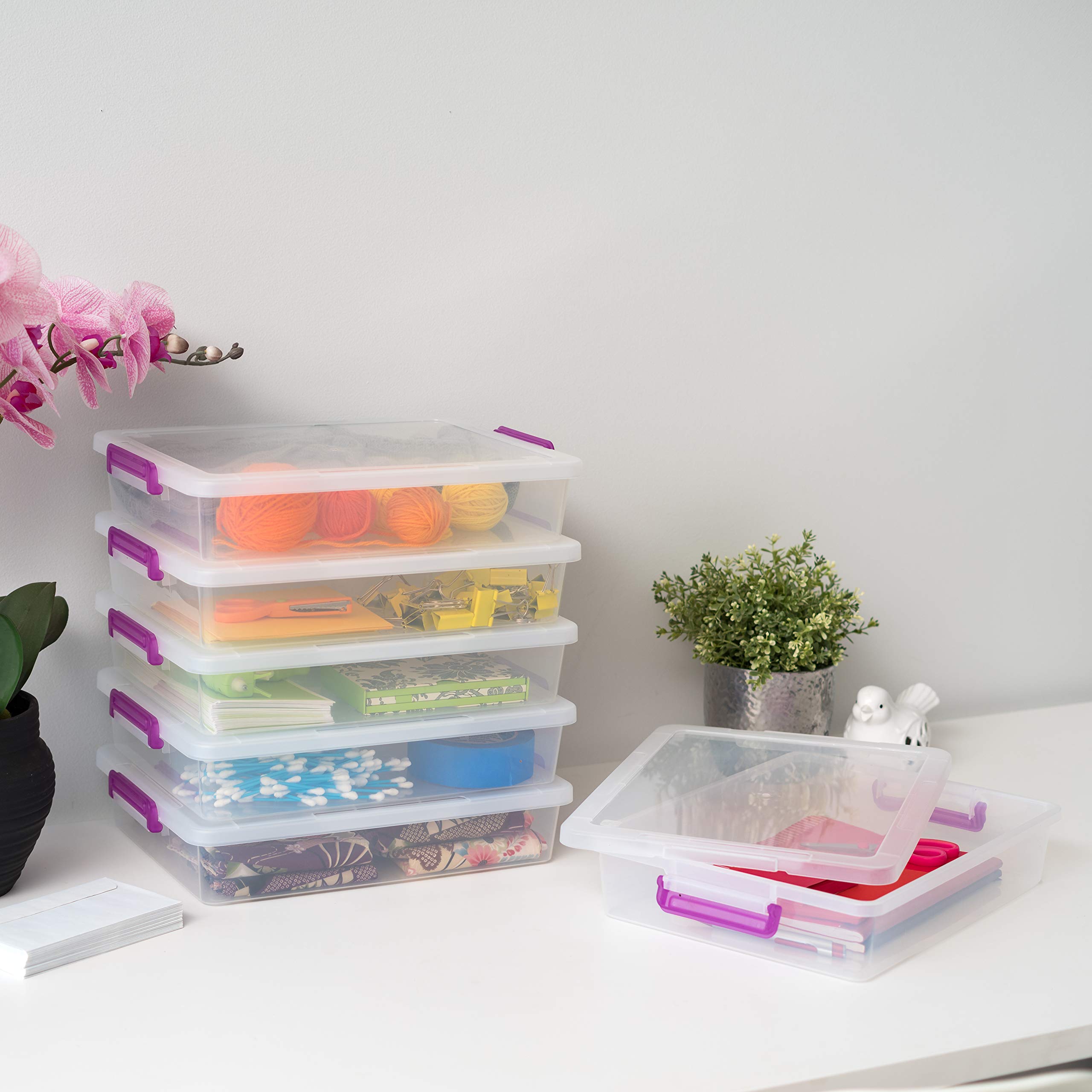 IRIS USA 6 Quart Clear Plastic Storage Bins with Lids - 10 Pack Stackable Organizer Containers for Home, Office, Craft Supplies & Portable Project Cases
