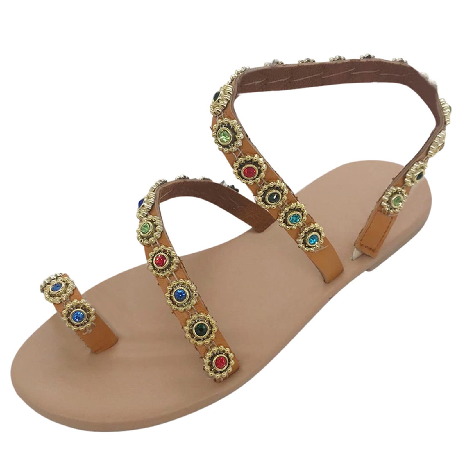 Women's Fashion Strappy Beaded Sandals with Back Strap - Comfortable Summer Flip Flops with Low Heel | Perfect for Beach, Vacation, and Casual Outings