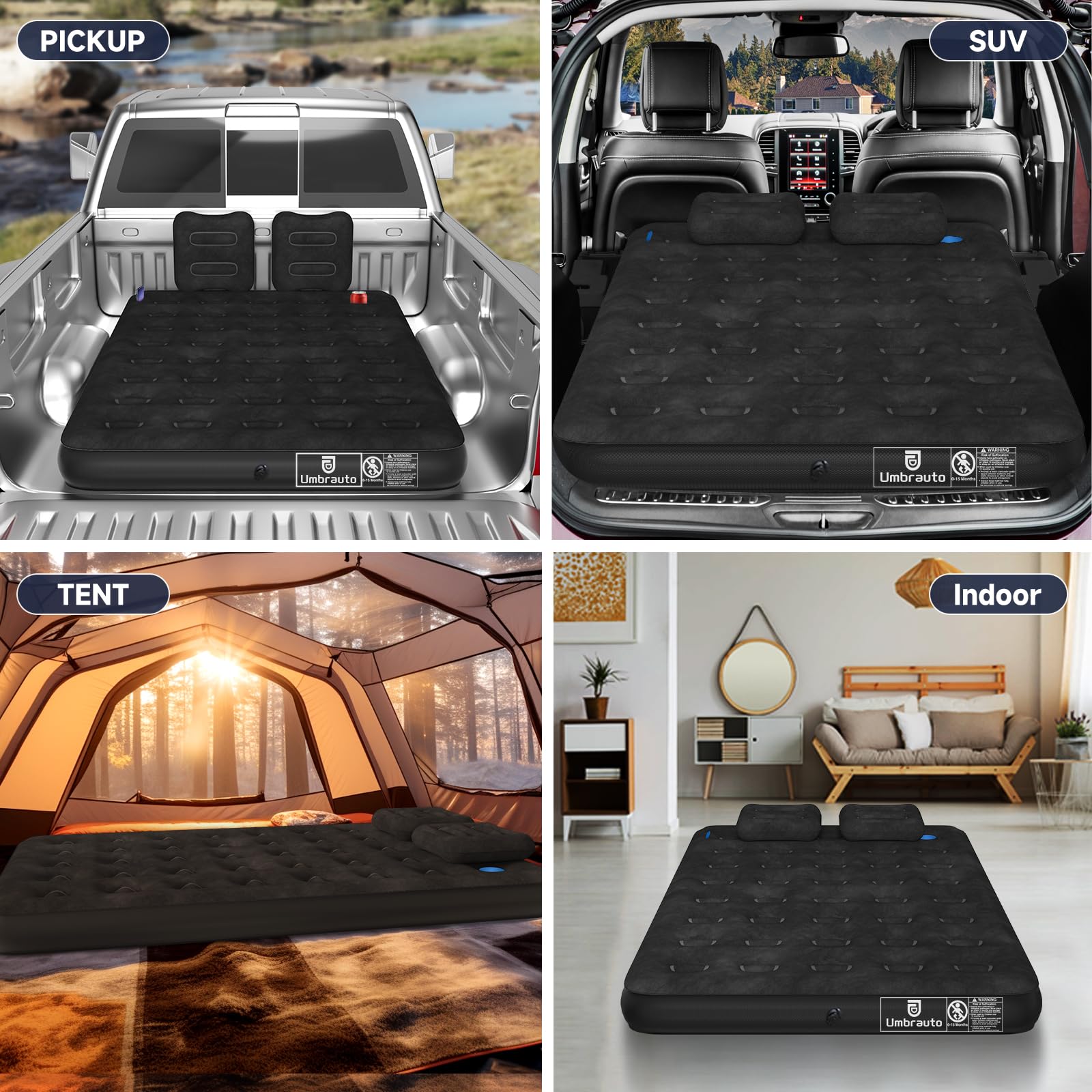 Umbrauto Full-Size Truck Air Mattress for 5.5-6.5 ft Short Beds | Rechargeable Wireless Pump | Camping & Travel Airbed for Pickup Trucks | Perfect for Road Trips, Outdoor Adventures & Backyard Camping