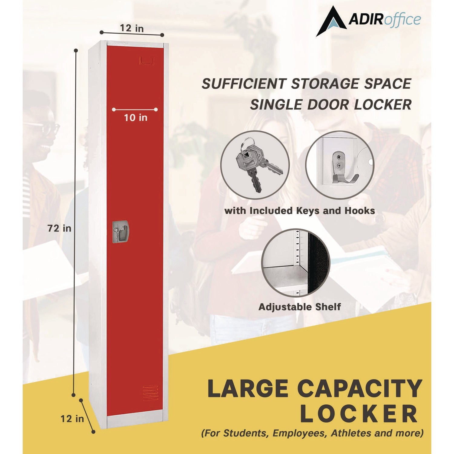 AdirOffice Steel Storage Locker - 1 Compartment, 12