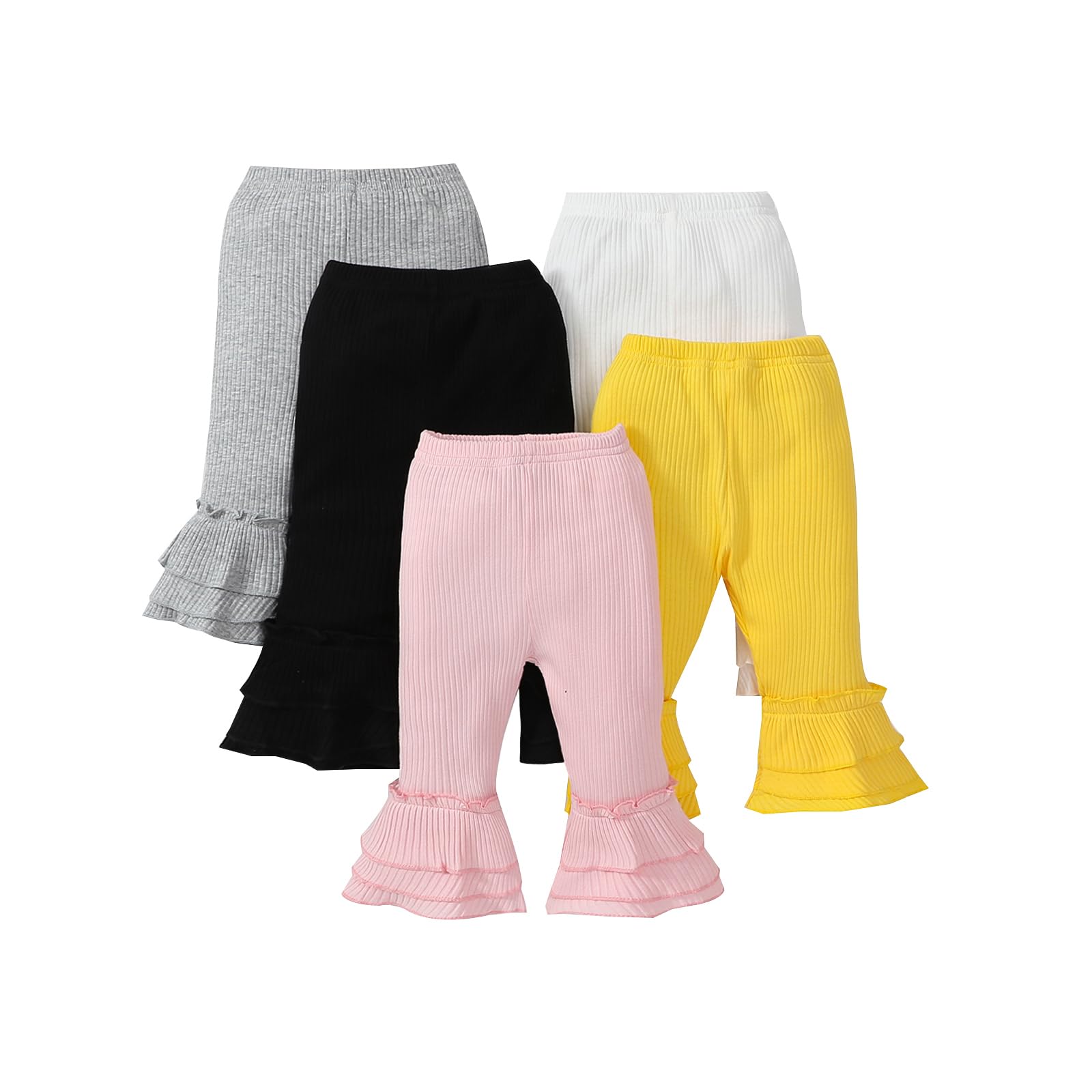 **5-Pack Stretchy Flare Pants with Ruffle Trim for Toddler & Baby Girls - Soft Fleece Leggings for Playtime, Daycare & Winter Outfits**