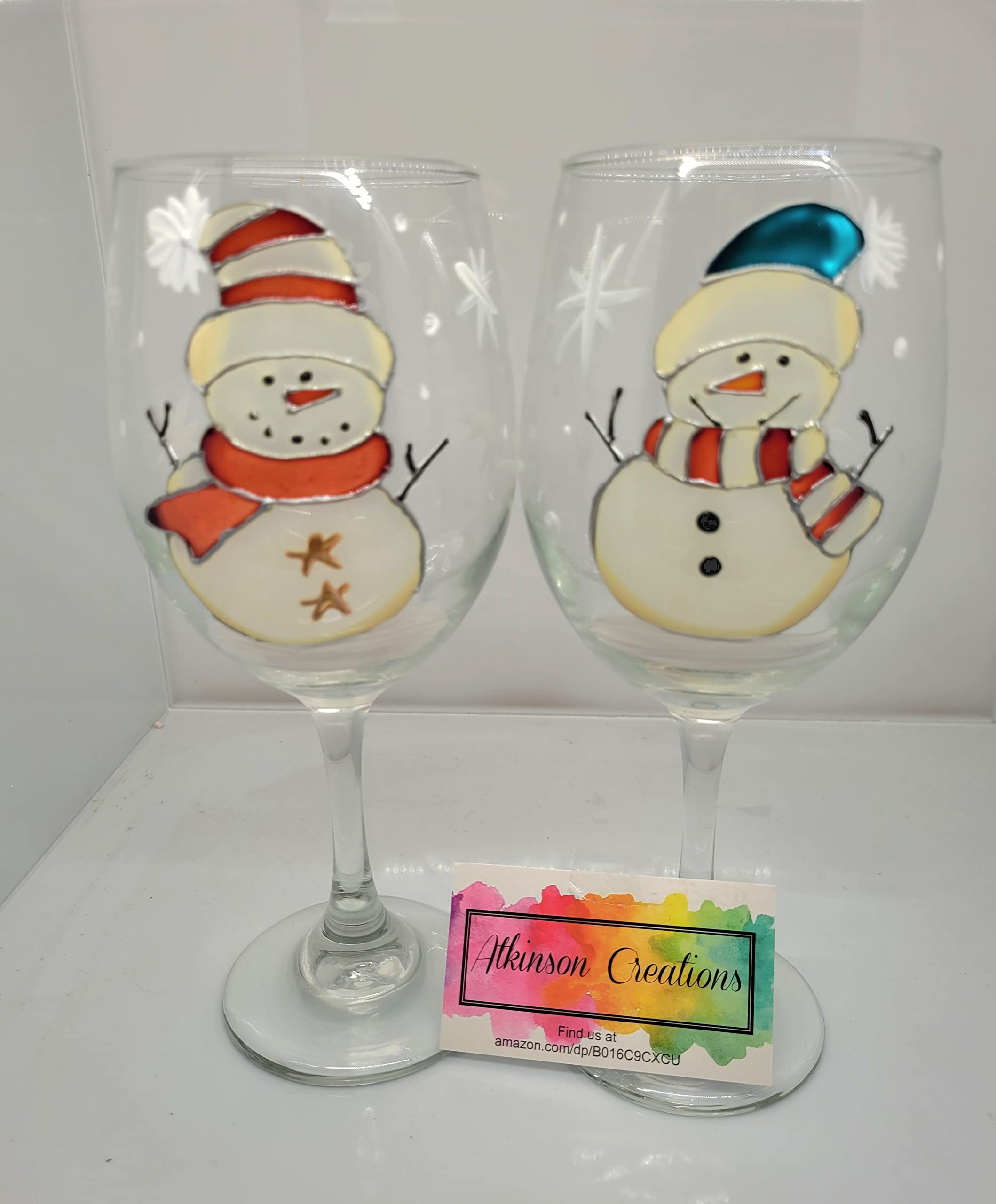 Hand-Painted Snowman Holiday Wine Glasses Set of 2 - Christmas Party Decor, Winter Dinnerware, Festive Gift for Wine Lovers