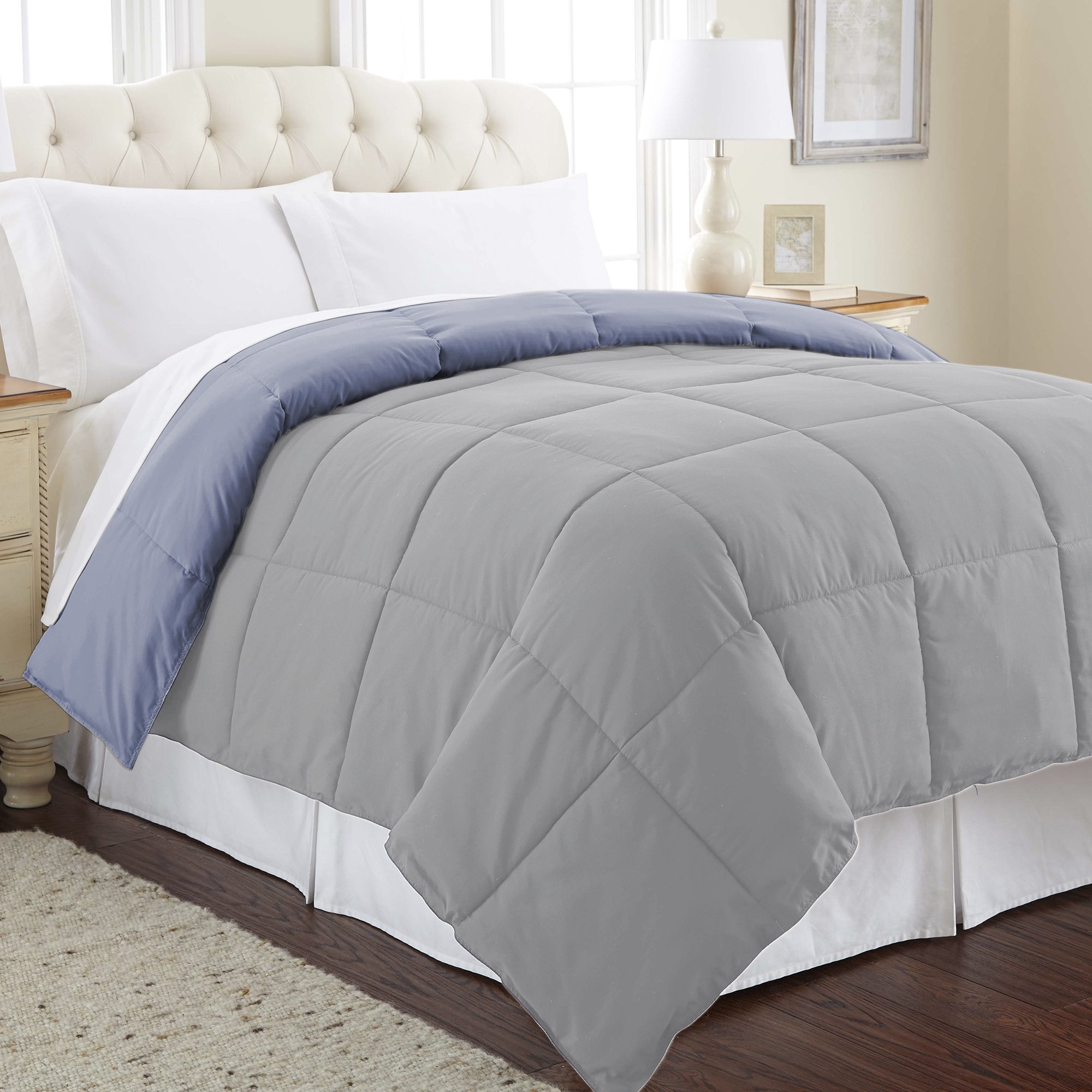 Modern Threads Down Alternative Microfiber Quilted Reversible Comforter & Duvet Insert - Soft, Hypoallergenic Bedding for All Seasons - Twin Size in Infinity Blue/Silver - Perfect for Guest Rooms, Dorms & Cozy Bedrooms