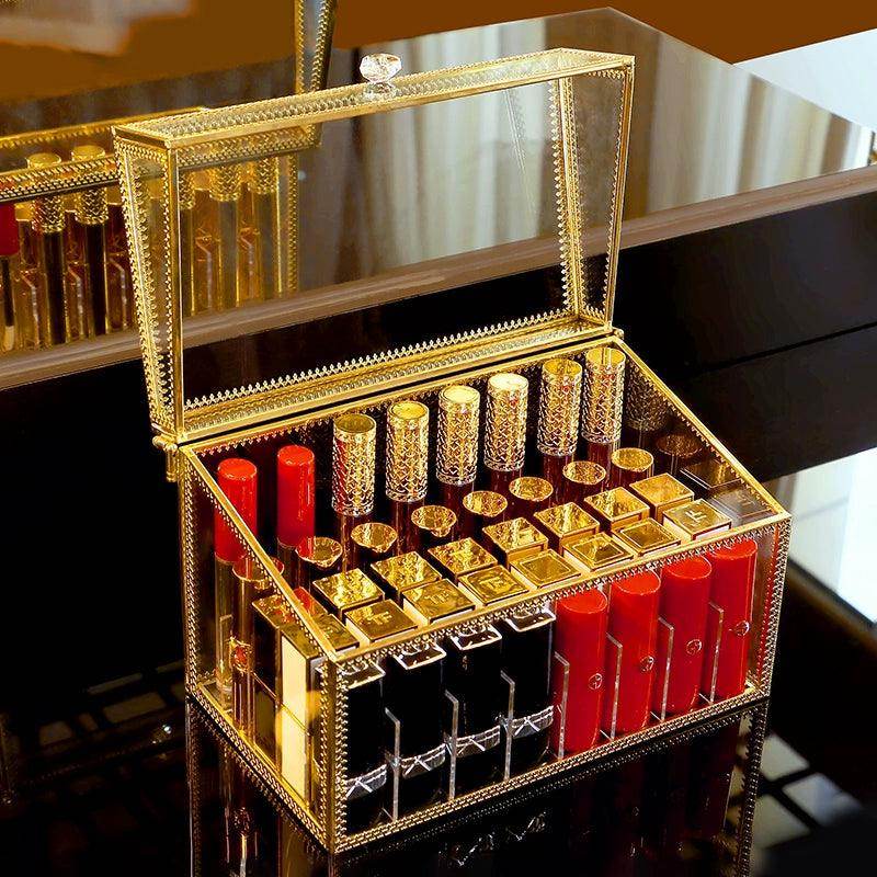 Luxury Lipstick Storage Box with Cover - Small Elegant Lip Gloss Organizer for Makeup Vanity, Travel & Home Decor (624582009853)