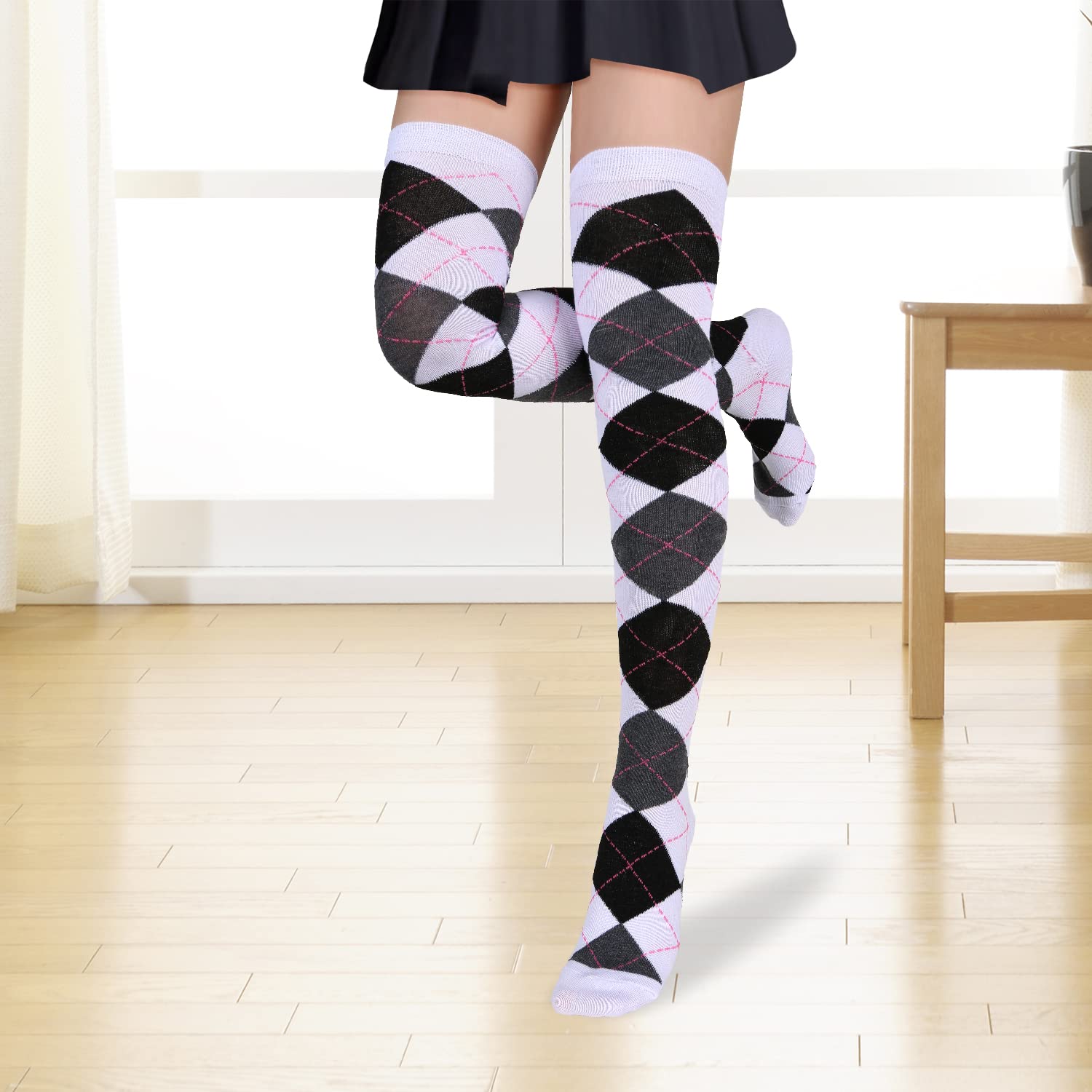 Benefeet Women's Thigh High Argyle Socks - Fun Striped Over Knee Stockings for Party & Cosplay