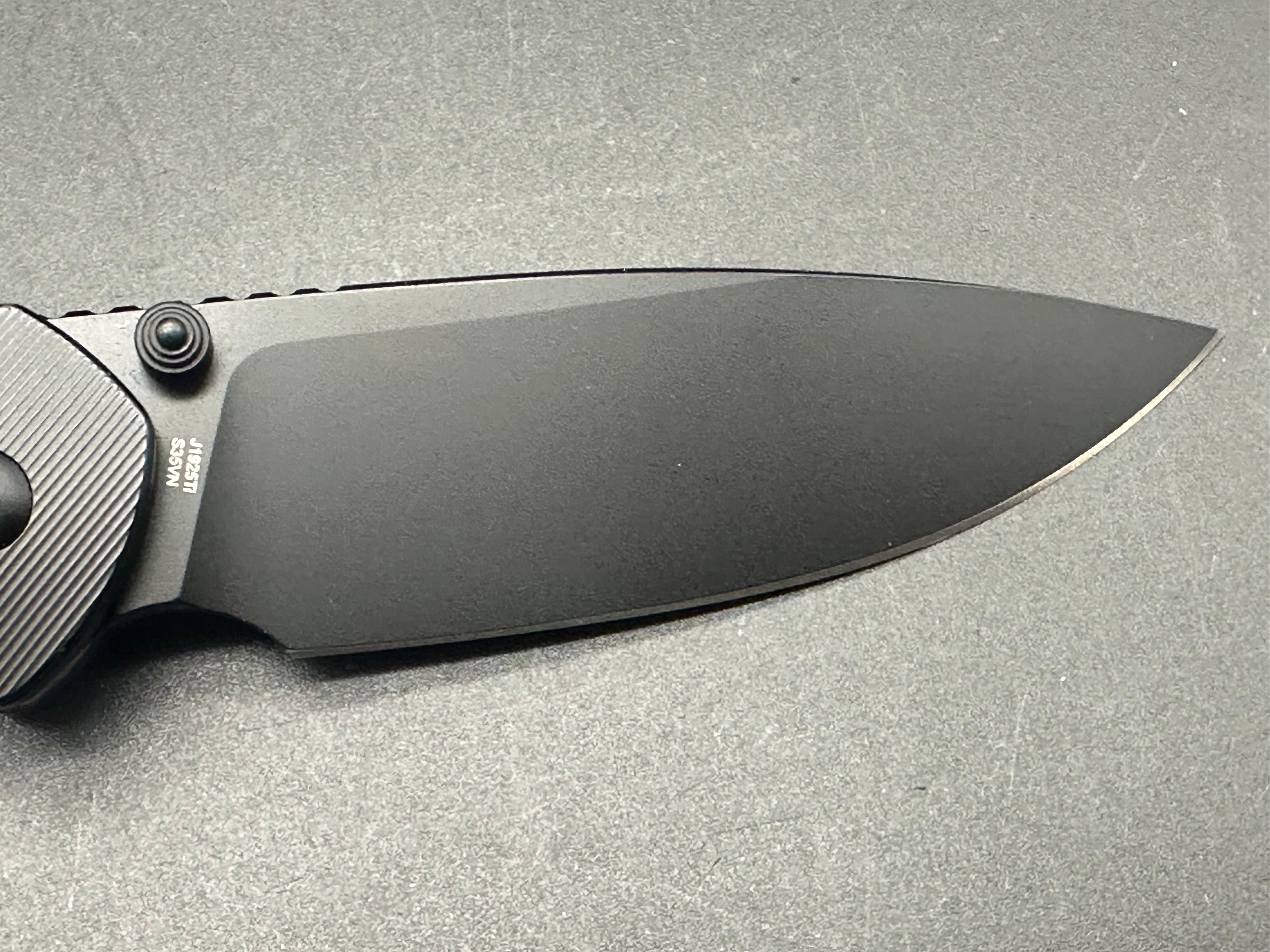 CJRB Pyrite Titanium Button Lock Knife - Exclusive BHQ Purple Haze Fat Carbon Handle (3.1