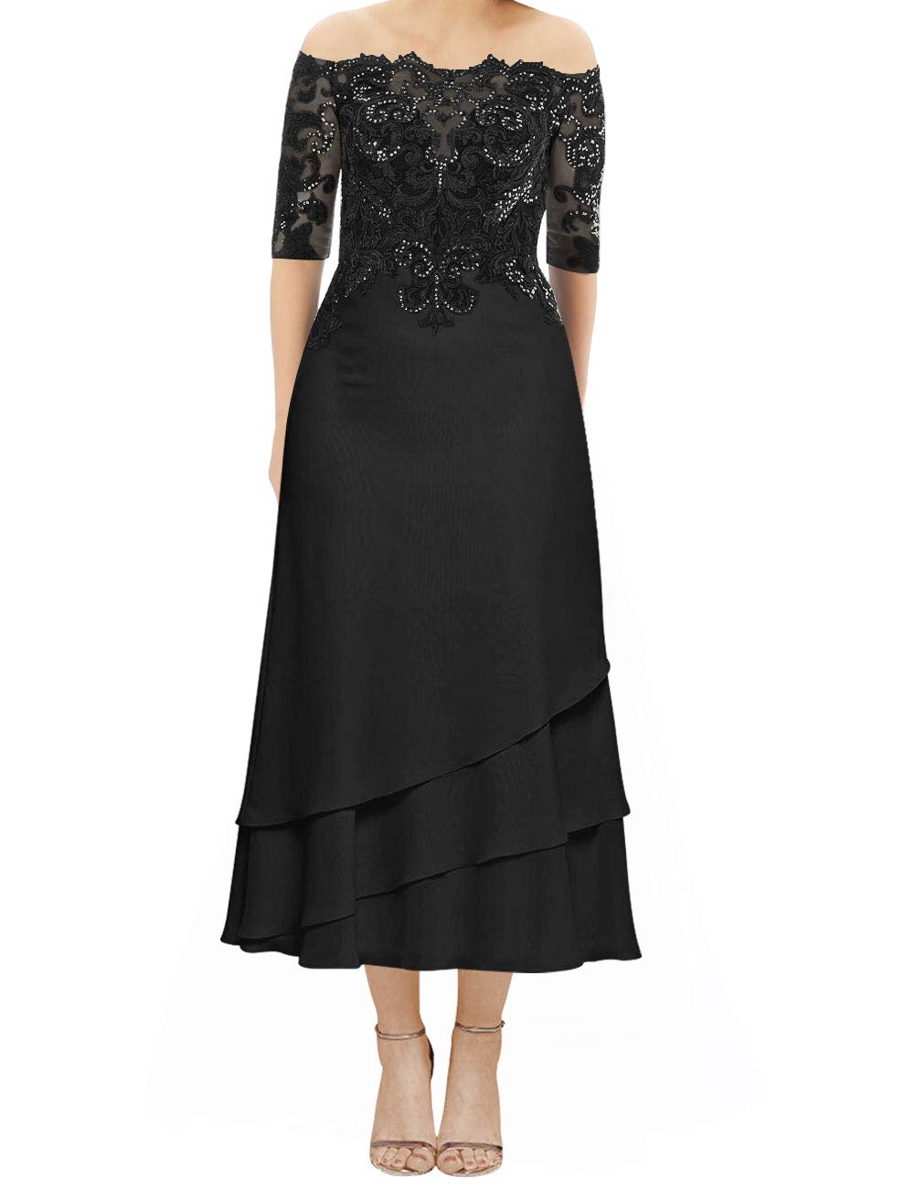 Elegant Off Shoulder Mother of The Bride Dress - Lace Formal Evening Gown with Half Sleeves | Perfect for Weddings, Galas & Special Occasions