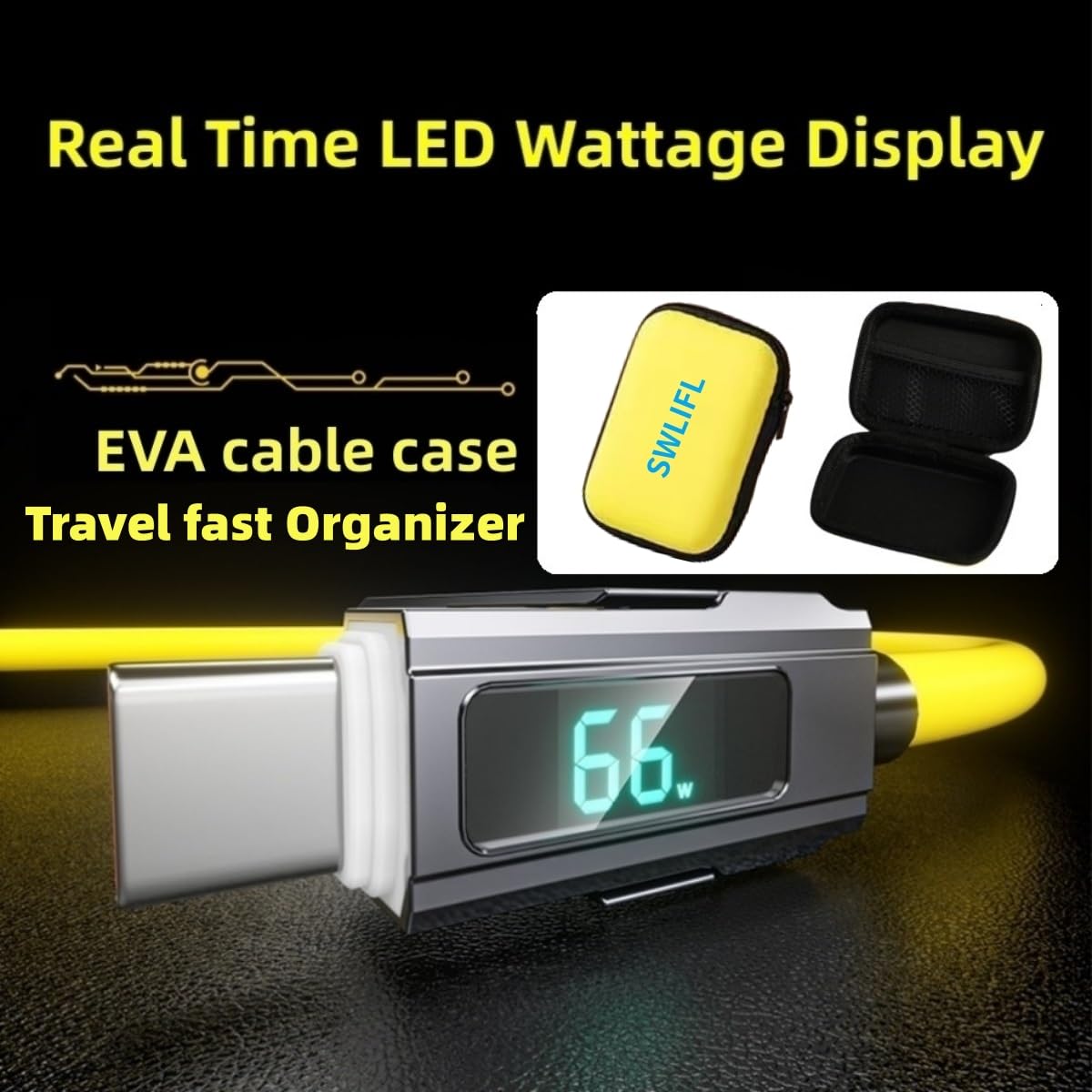 4-in-1 USB C Charging Cable with LED Display - 5ft Fast Charging & Data Sync Cable for iPhone 16/15/14/13/12, iPad, MacBook, Samsung Galaxy S24/S23/S22 - Includes Durable EVA Case & Chubby Silicone Design - Perfect for Travel, Office and Home Charging Needs