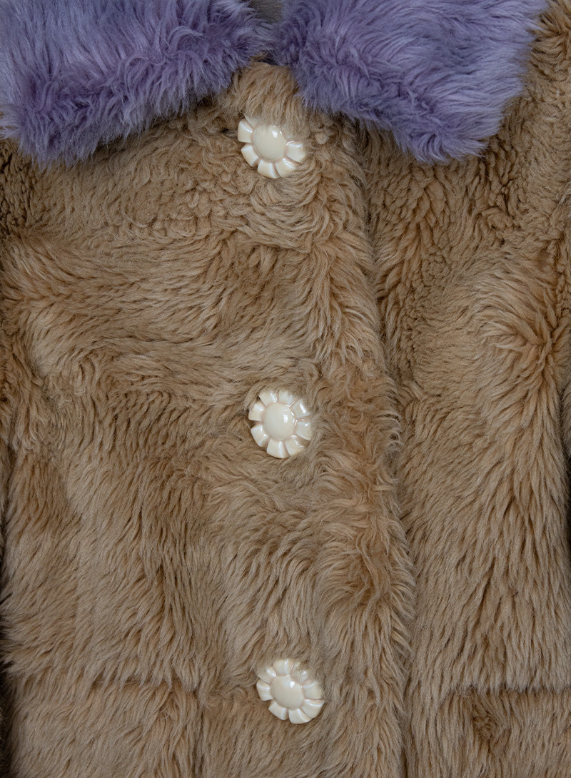 Miu Miu Beige & Lilac Teddy Coat Size 38 | Women's Luxury Winter Jacket for Fashion Outfits & Cold Weather