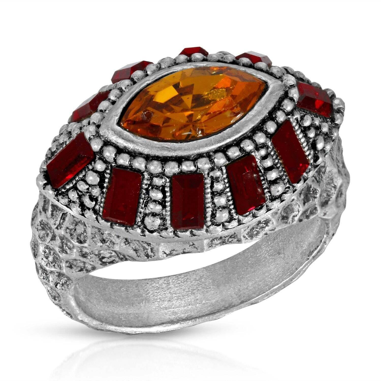 Honora 1928 Hammered Siam Red & Topaz Crystal Ring - Vintage Inspired Jewelry for Women, Elegant Gift for Anniversary, Birthday or Special Occasions