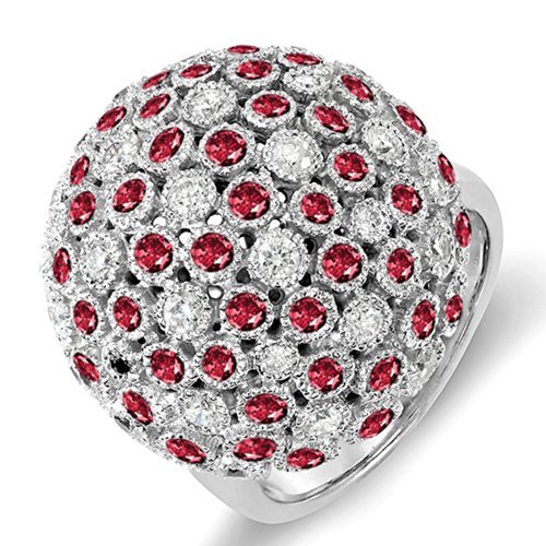 14K Solid White Gold Round Ruby & White Diamond Women's Cocktail Ring - Dazzlingrock Collection | Elegant Fireball Right Hand Ring for Parties, Weddings & Special Occasions