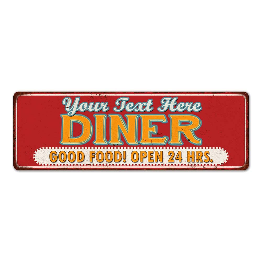 Vintage Retro Diner Sign - Personalized Restaurant Wall Decor, 8x24 Inch Matte Metal Tin Art for Grill & Kitchen - Perfect for Home Bar, Café, or Man Cave Décor
