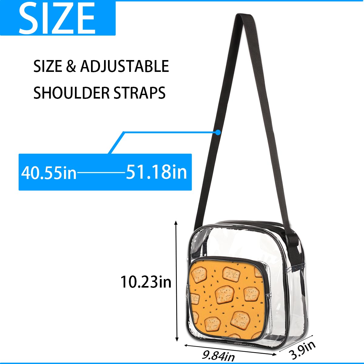Mularoka Clear Crossbody Purse - Yellow Bread Themed Stadium Approved Transparent Bag for Women & Men | Perfect for Festivals, Sports Events, Concerts & Theme Parties | Food Inspired Fashion Accessory
