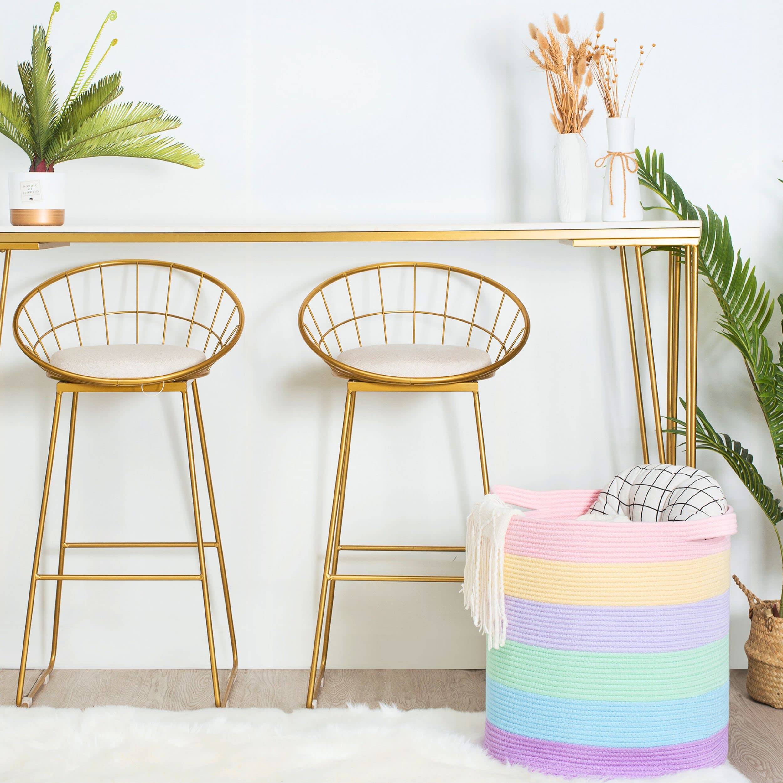MINTWOOD Extra Large 20x18 Inch Woven Cotton Rope Storage Basket - Pastel Rainbow Laundry Hamper, Blanket Organizer for Bedroom, Living Room & Nursery - Perfect for Towels, Pillows, Toys & Home Decor