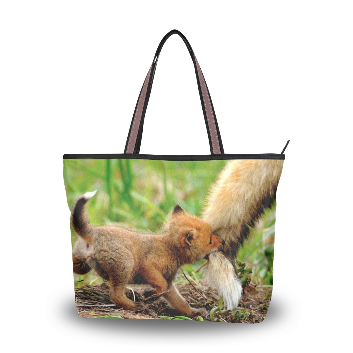 Stylish Large Women's Tote Bag with Top Handle & Shoulder Strap - Fox Print Ladies Handbag for Work, Travel & Everyday Use