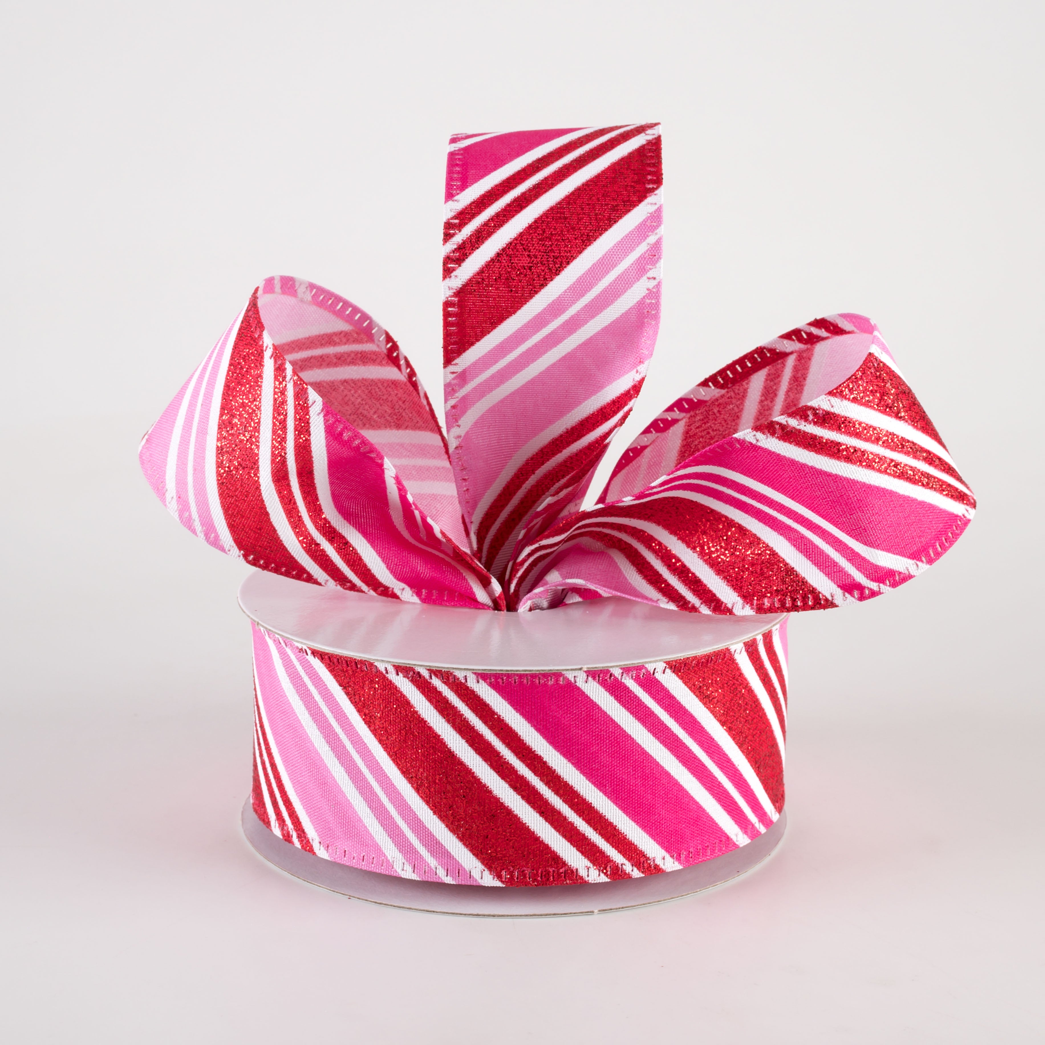 1.5 Inch Diagonal Stripe Glitter Satin Ribbon - Red, Fuchsia, Pink (10 Yards) for Gift Wrapping, DIY Crafts, Wedding Decorations & Hair Accessories