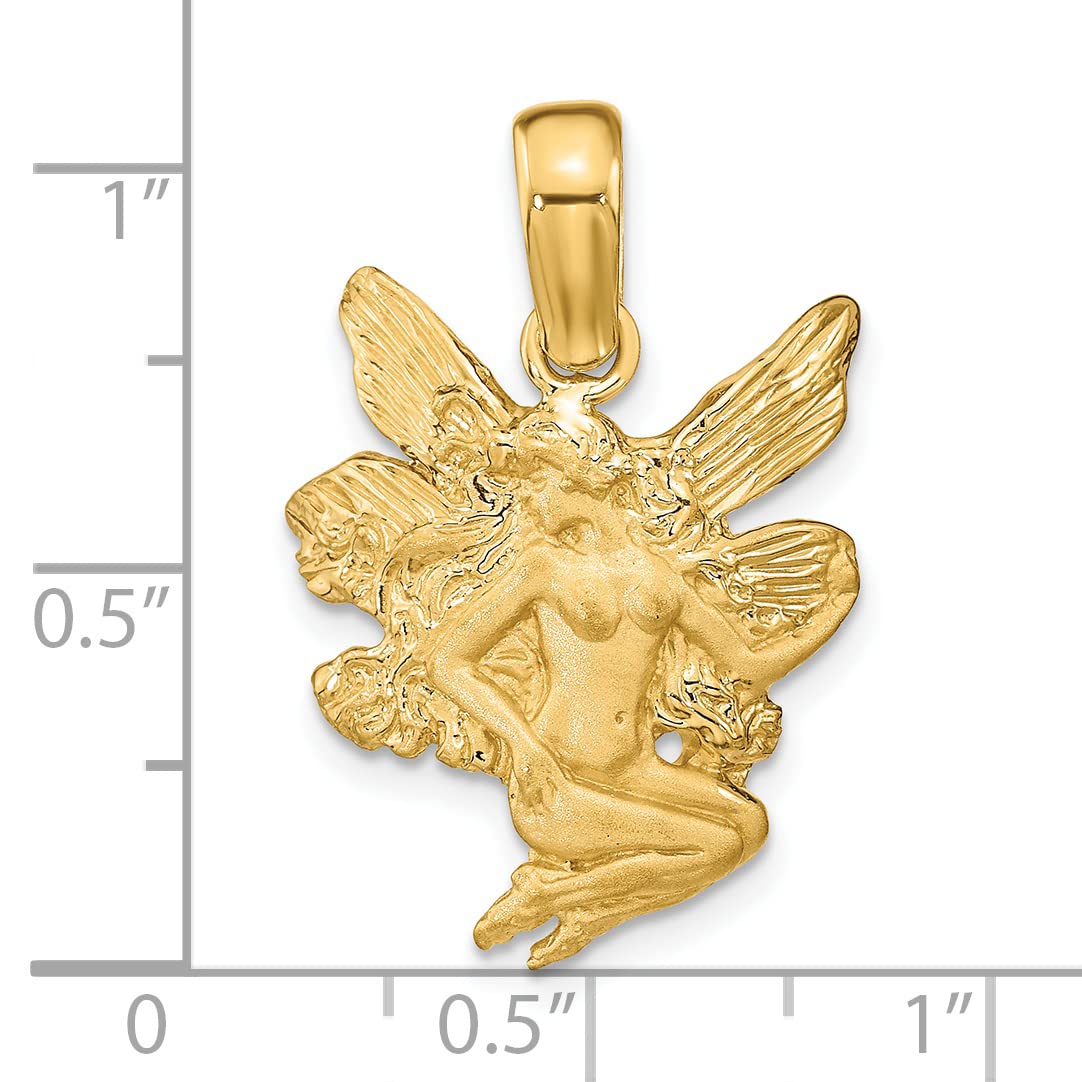 14k Yellow Gold Fairy Charm Pendant Necklace - Elegant Satin & Polished Finish for Women - Perfect for Everyday Wear, Gift Giving & Special Occasions