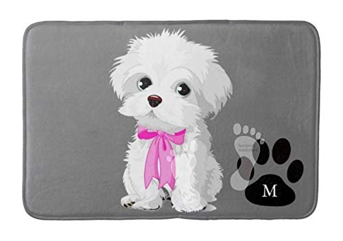 PPSholder Absorbent Plush Bathroom Rug - 18x30 Inches, Non-Slip Shower Mat with Trendy Maltese Dog & Pink Bow Design - Perfect for Bathroom, Shower, and Indoor Decor
