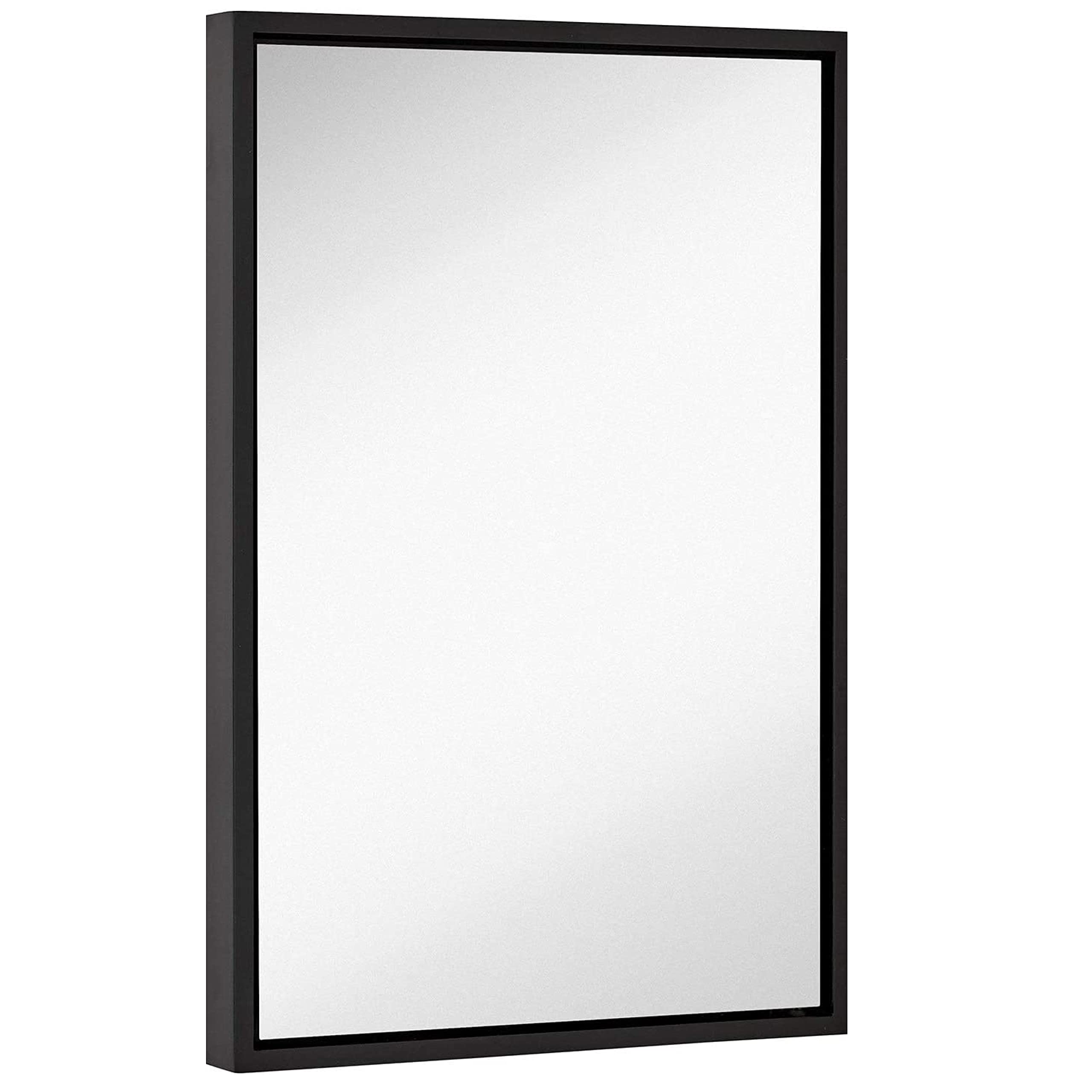 Hamilton Hills Black Framed Vanity Mirror - 16 x 24 Inch Rectangle Bathroom Mirror with Floating Glass Panel - Modern Wall Mirror for Bedroom, Entryway, Dressing Room - Horizontal or Vertical Mounting - Perfect for Makeup, Grooming & Home Decor